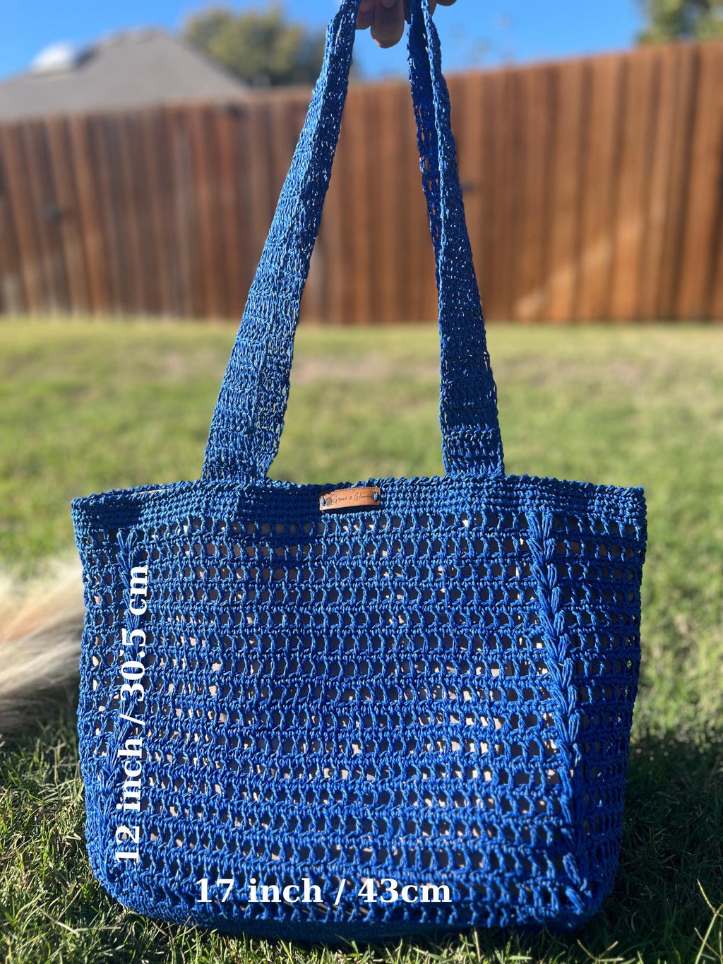 Blue Knitted Women Bag , Handmade Tote Bag , Charity, Artisan Design Bag , Natural Straw Bag ,  Christmas Gift , Shoulder Bag , Everyday Use