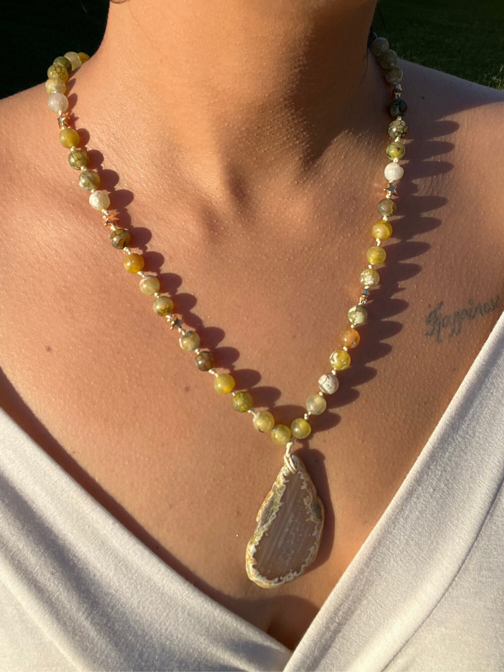 Agate-Citrine Stones , Yellow Necklace , Women Jewelry , Handmade Natural Stone Necklace , Unique Birthday Gift , Christmas Gift
