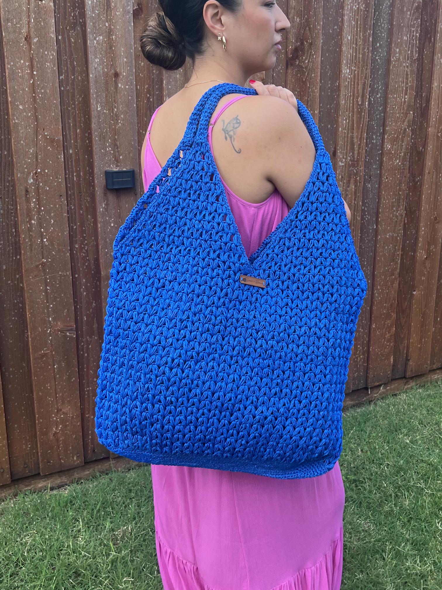 Blue Handmade Knitted Raffia Bag Large Tote Bag Women bag Artisan Made handbag Natural Straw bag Birthday Gift Daily Use women bag