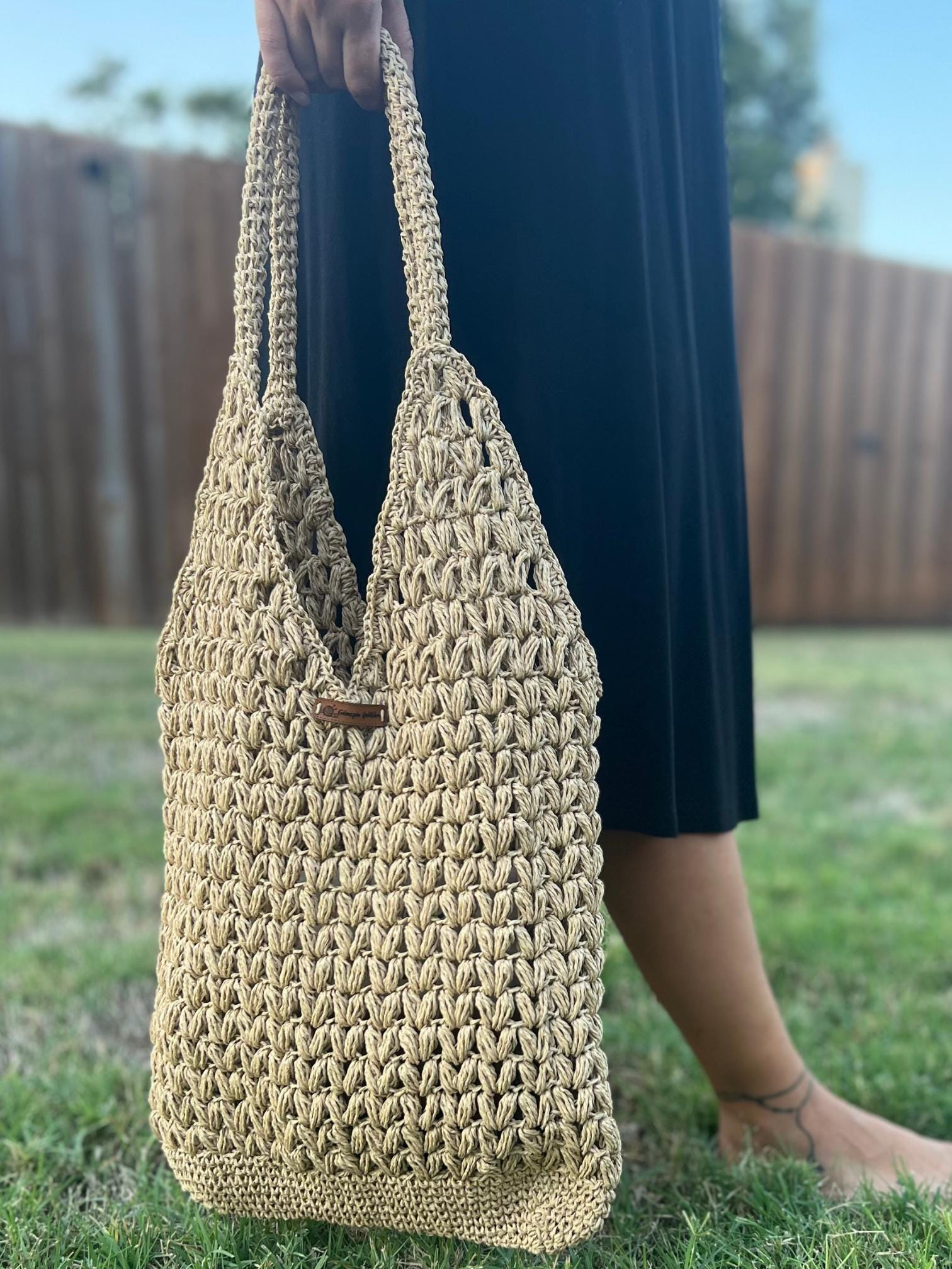 Handmade Knitted Tote Bag ,  Sustainable Ecofriendly Knitted Raffia Handbag,Brown Raffia Bag,Women Bag,Artisan-made,Straw Bag,Christmas Gift