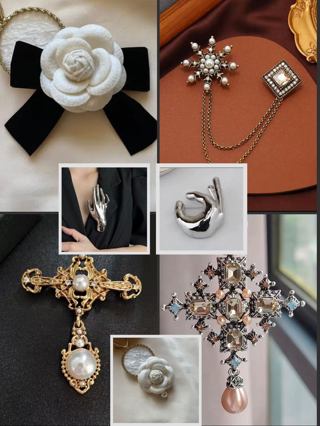 Fashion Brooches for Women Retro Vintage Cross Pearl Unique Creative Suit Pin Jewelry Everyday Use Gift for Her