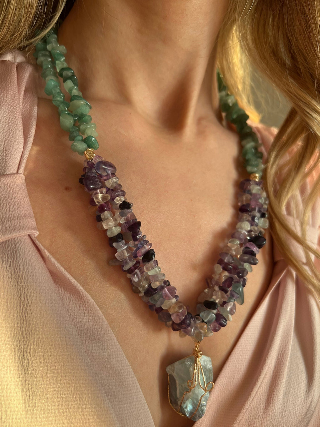 Jewelry for Women Handmade Multi-strand Necklace Fluorite Aventurine Aquamarine Special Gift Christmas Gift