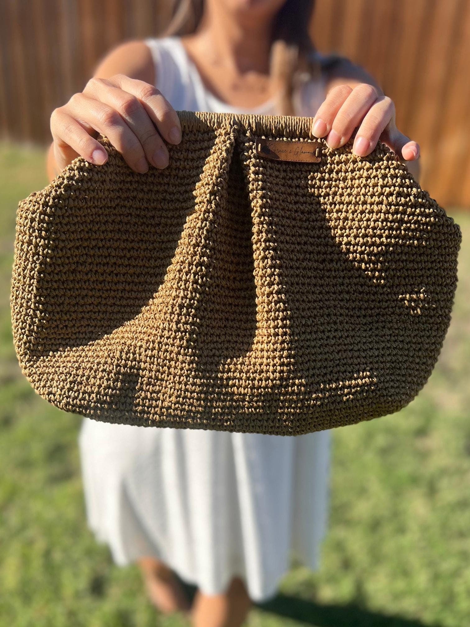 Raffia Pouch Clutch, Handmade Knitted Raffia Bag, Clutch, Charity, bag, Artisan Made handbag, Natural Straw bag, Wicker Bridal Clutch Bag,