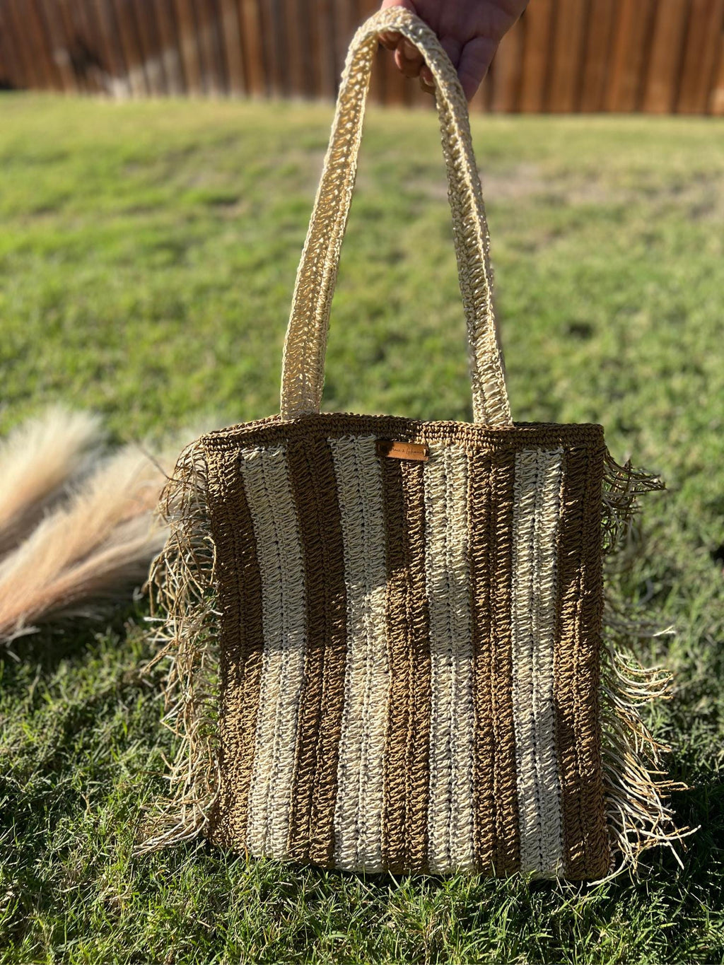 Brown and Cream Handmade Knitted Raffia Bag with inter-lining , Large Tote Bag , Women bag,Shoulder Bag, Natural Straw bag, Christmas Gift