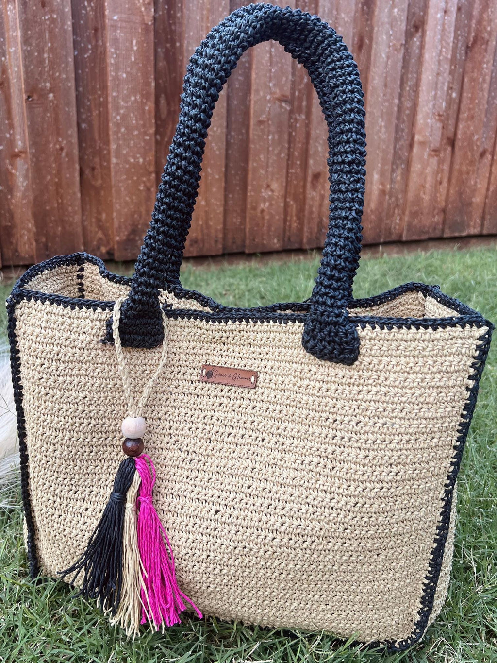 Natural Black Handmade Knitted Raffia Bag Black Straw Bag Large Tote Bag Women bag, Artisan Made handbag, Natural Straw bag, Birthday Gift