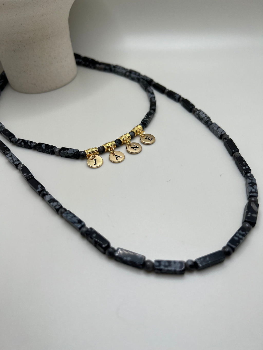 Blackrock Jewelry for Women Personalized Name Necklace Handcrafted Obsidian Multi-strand Gemstone Necklace Gift for Christmas Unique Gift