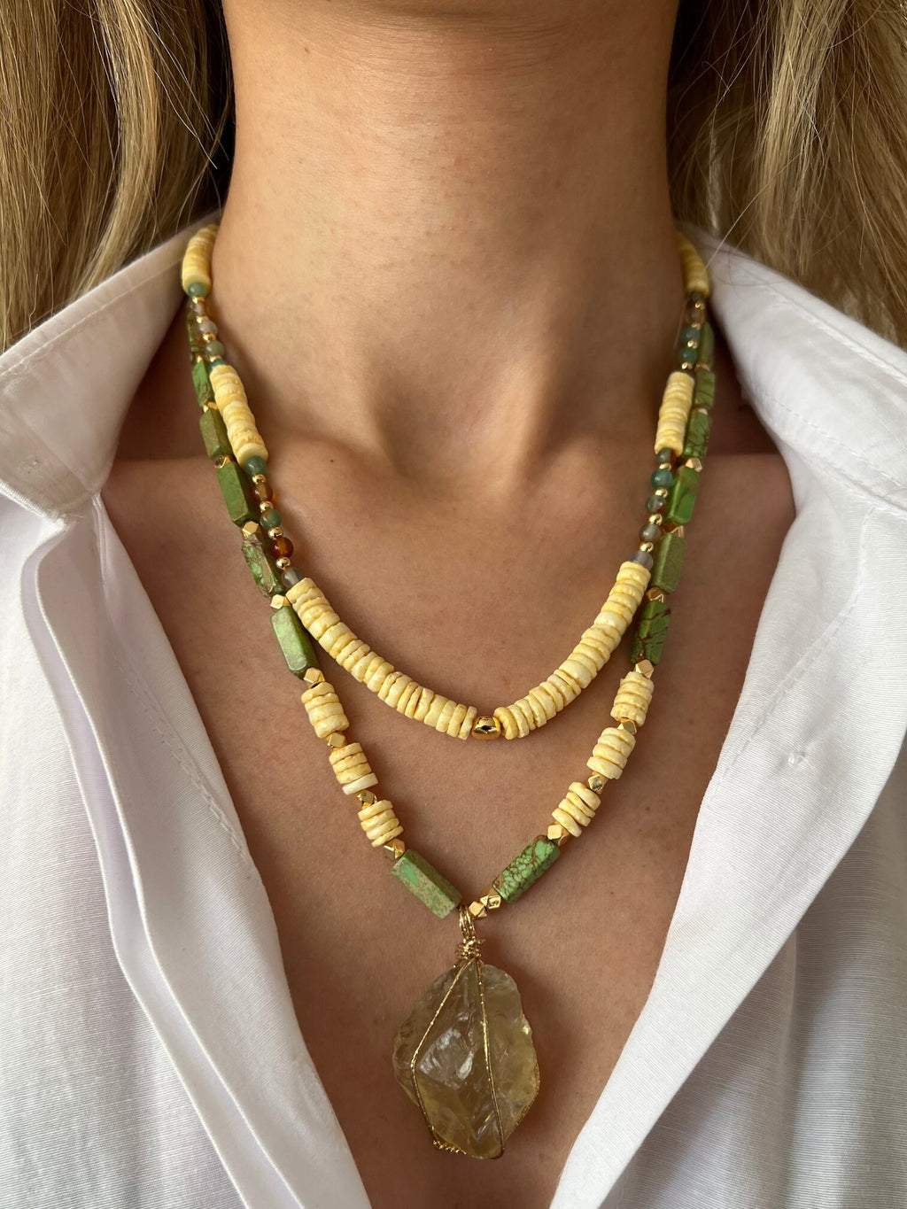 Citrine , Fimo , Indian Agate , Varacite Necklace , Multi-strand Handmade Natural Stone Necklace , Women Jewelry , Unique Halloween Gift