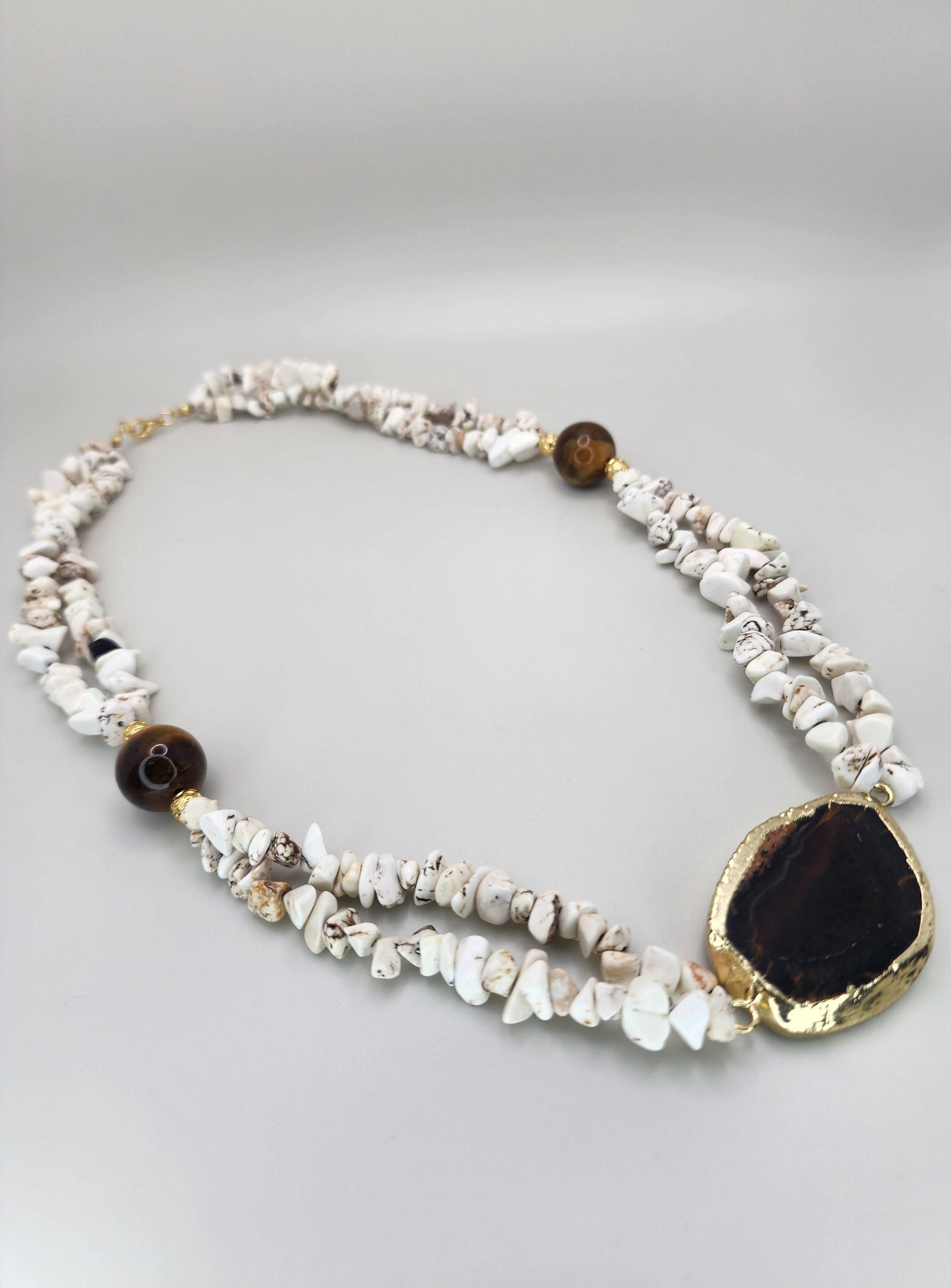 Women Jewelry , Handmade Gemstone Necklace , Multistrand Necklace , Howlite ,  Tigers Eye , Gift for Her , Christmas Gift