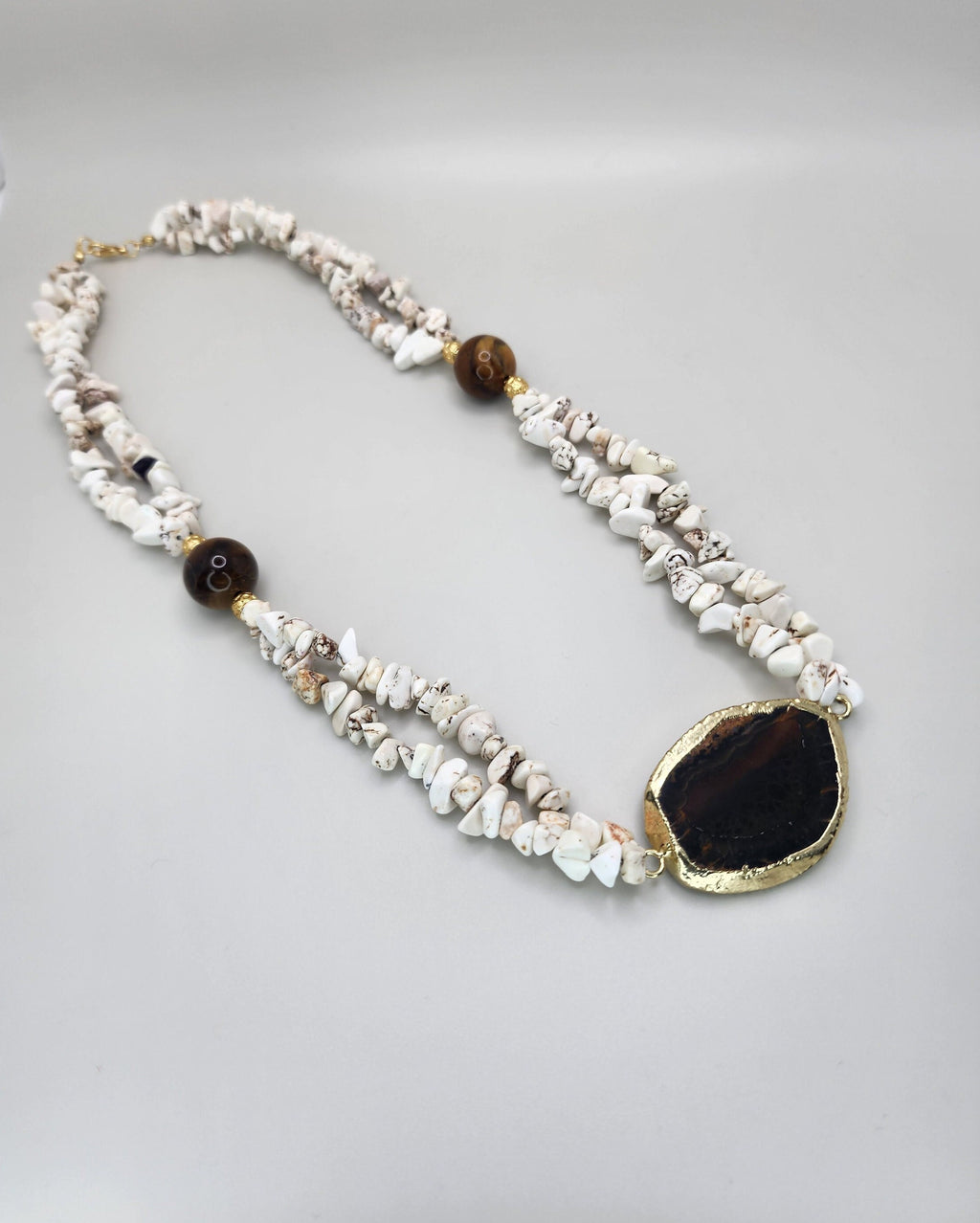 Women Jewelry , Handmade Gemstone Necklace , Multistrand Necklace , Howlite ,  Tigers Eye , Gift for Her , Christmas Gift