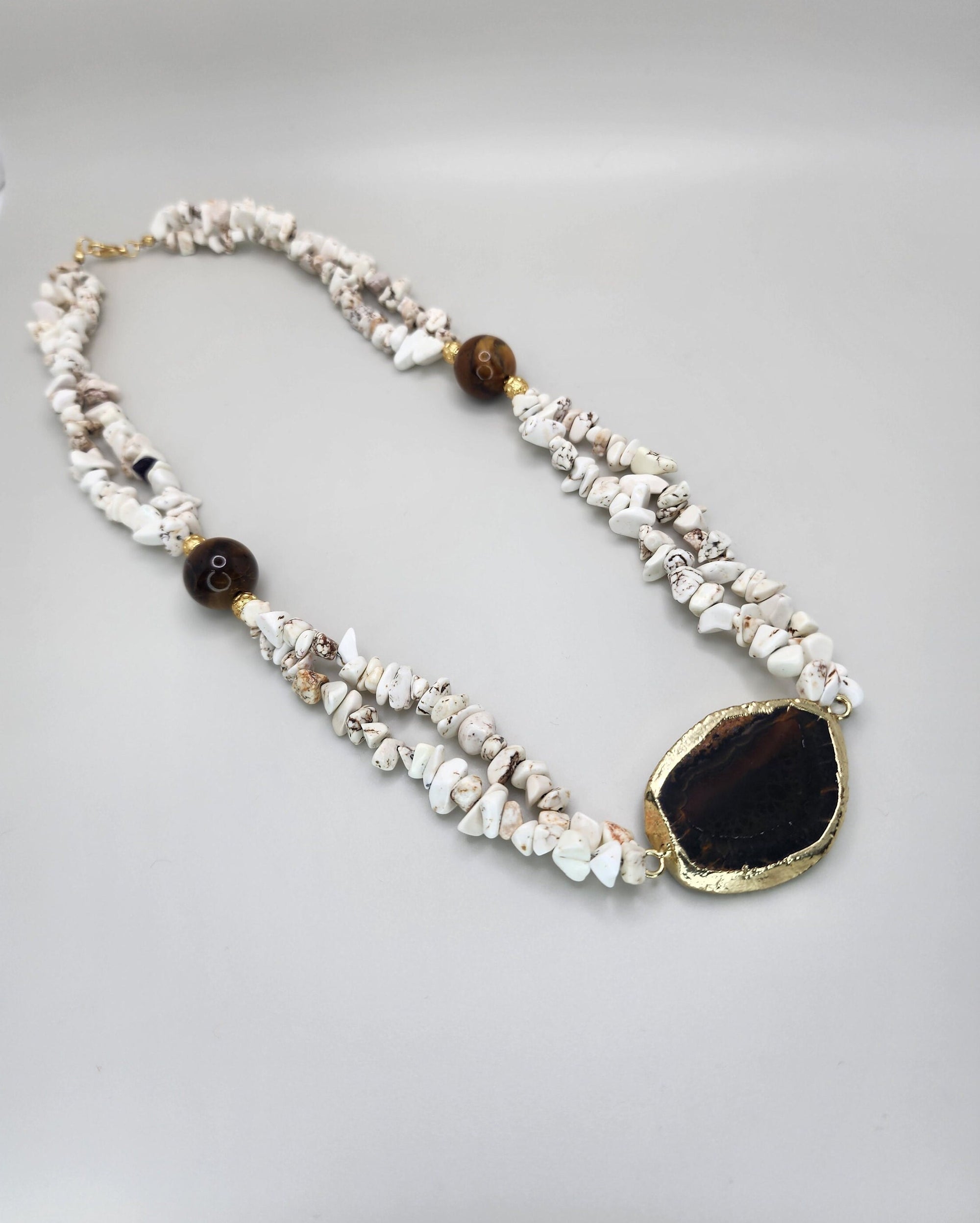 Women Jewelry , Handmade Gemstone Necklace , Multistrand Necklace , Howlite ,  Tigers Eye , Gift for Her , Christmas Gift
