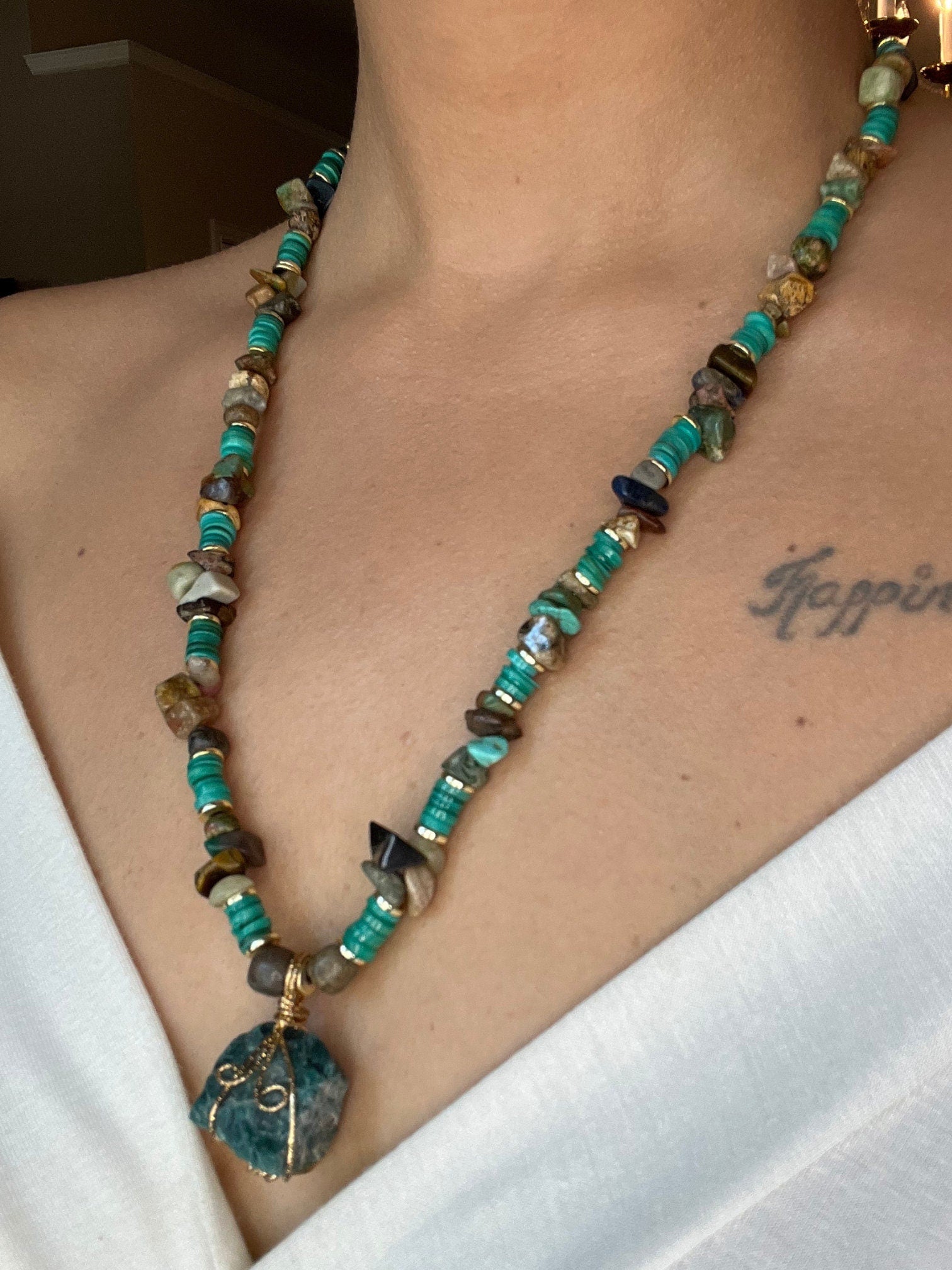 Handcrafted Gemstone Necklace • Women Jewelry • Elegant Handmade Rhodonite • Mother of Pearl • Amazonite Pendant •   Gift for Her