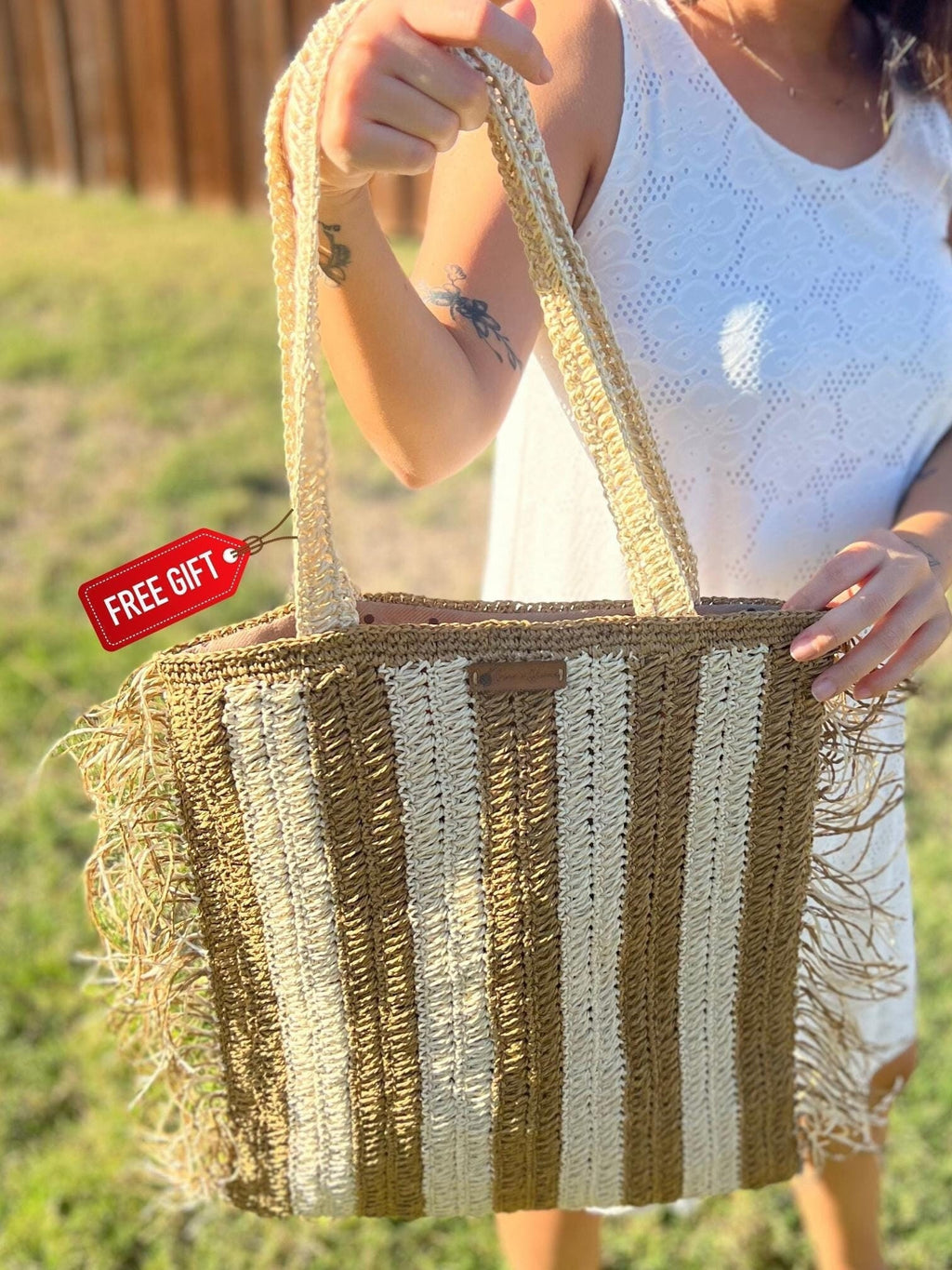 Brown and Cream Handmade Knitted Raffia Bag with inter-lining , Large Tote Bag , Women bag,Shoulder Bag, Natural Straw bag, Christmas Gift