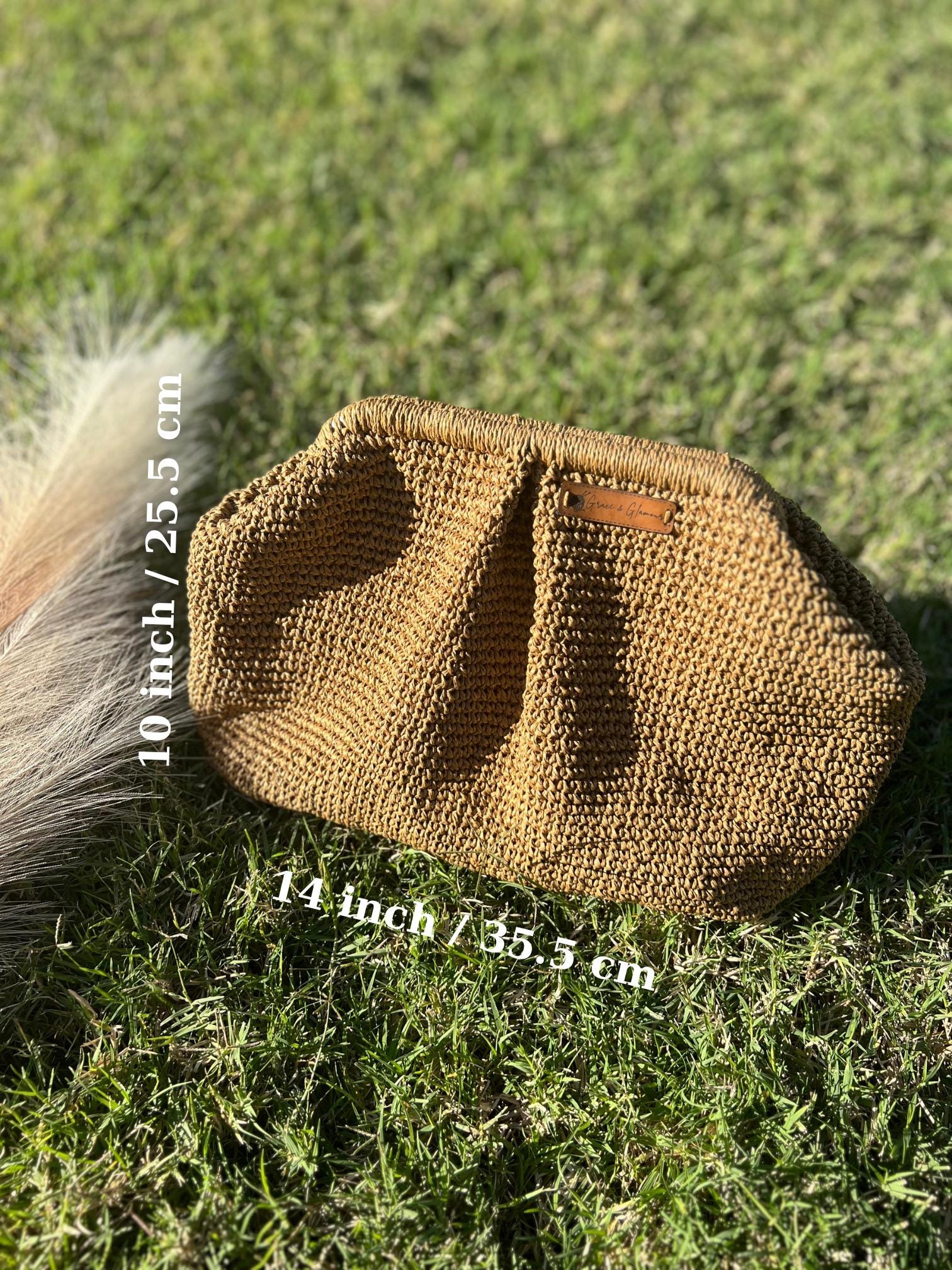 Raffia Pouch Clutch, Handmade Knitted Raffia Bag, Clutch, Charity, bag, Artisan Made handbag, Natural Straw bag, Wicker Bridal Clutch Bag,