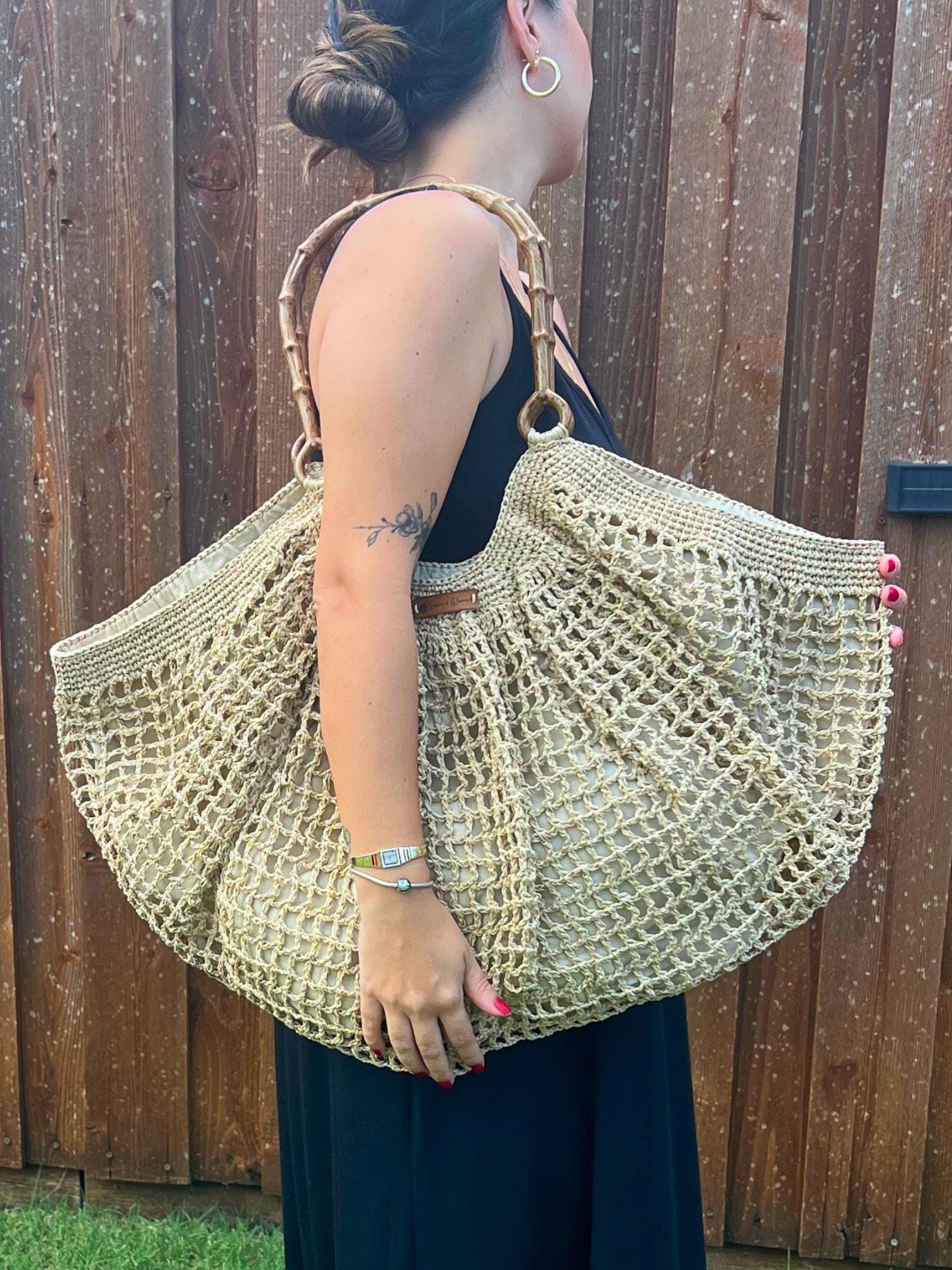 Bone Handle Natural Handmade Knitted Raffia Bag with inter-lining Large Tote Bag Women bag Artisan Made handbag Birthday Gift