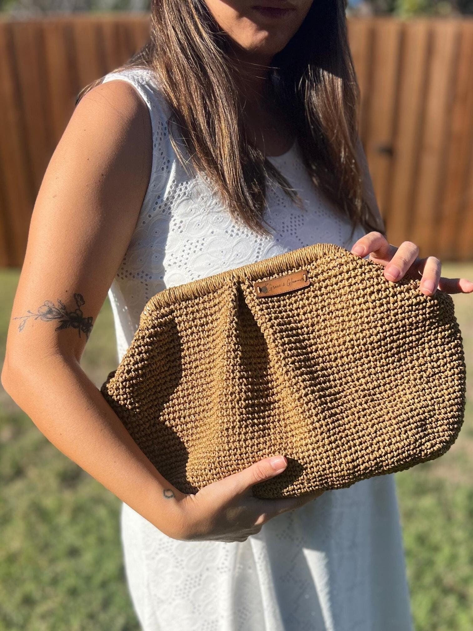 Raffia Pouch Clutch, Handmade Knitted Raffia Bag, Clutch, Charity, bag, Artisan Made handbag, Natural Straw bag, Wicker Bridal Clutch Bag,