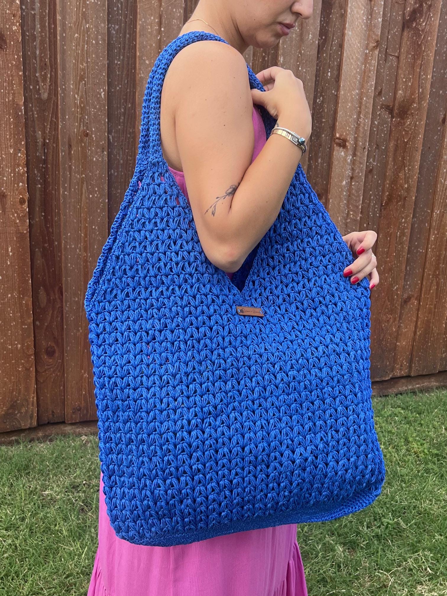 Blue Handmade Knitted Raffia Bag Large Tote Bag Women bag Artisan Made handbag Natural Straw bag Birthday Gift Daily Use women bag
