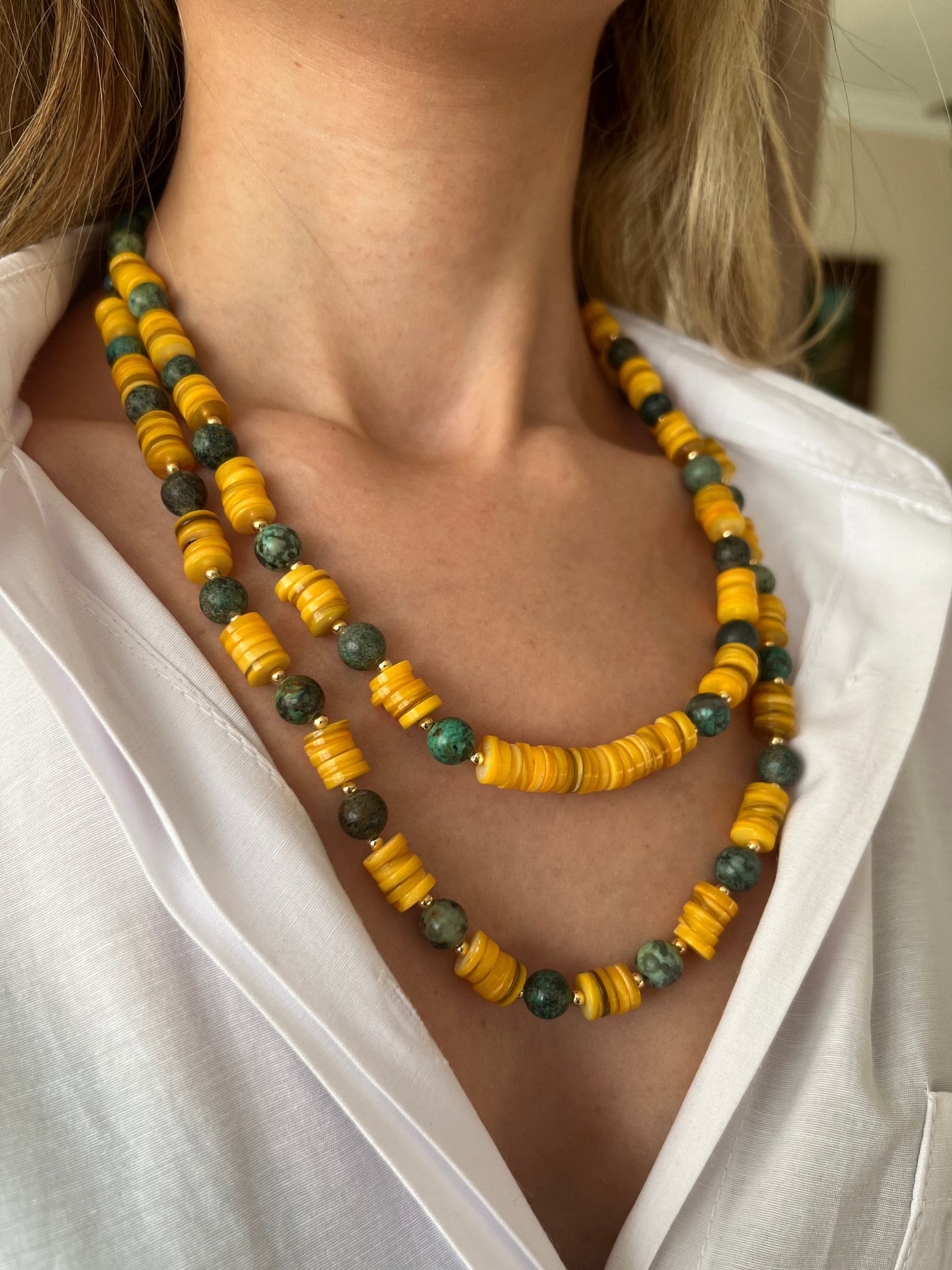 Jewelry for women , Multi-strand Necklace , Handcrafted Jewelry , African Turquoise, Fimo Agate, Unique Birthday gift , Halloween Gift