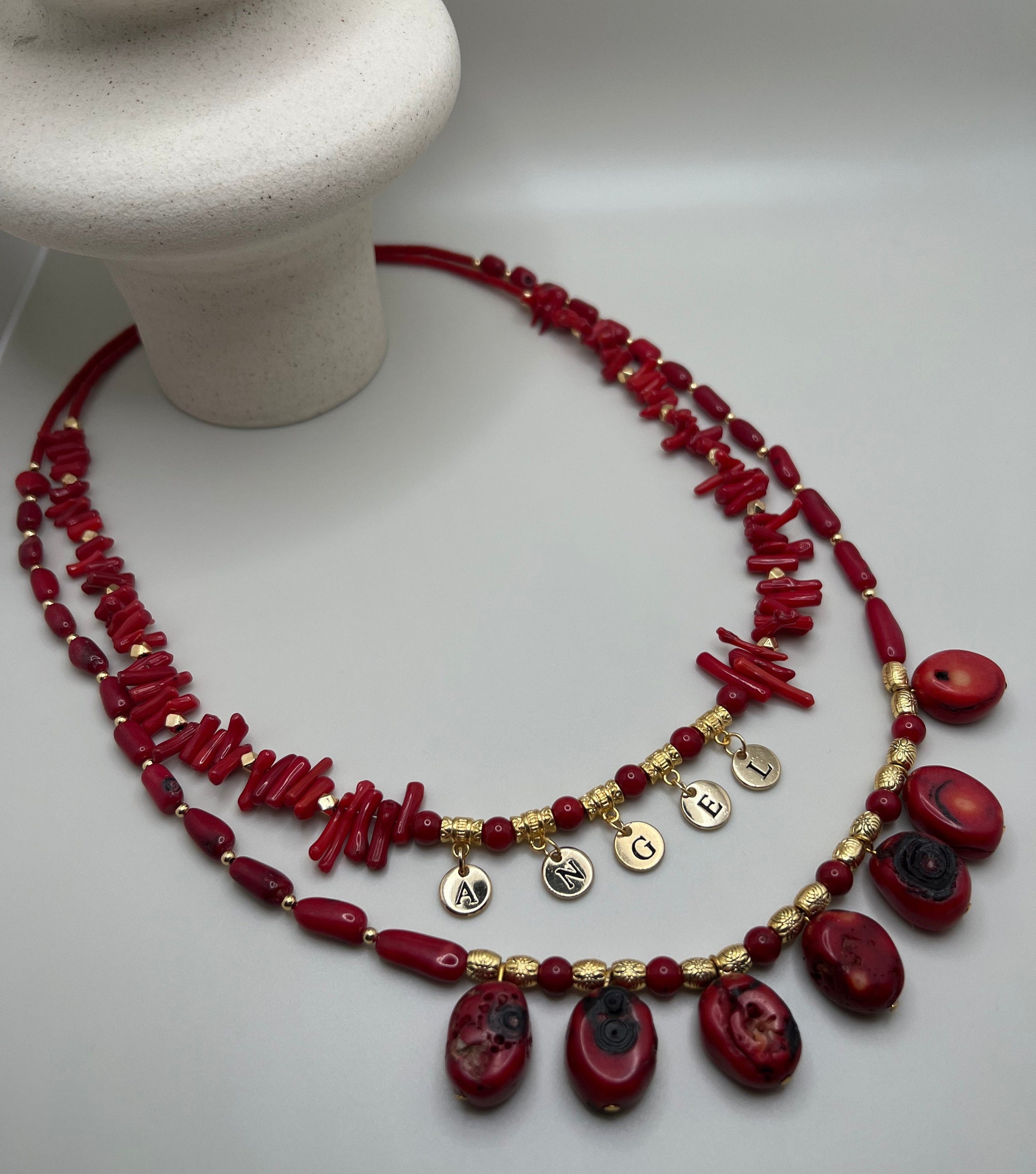 CORAL Women Jewelry Handmade Gemstone Multi-strand Necklace Customizable Name Special Unique Gift