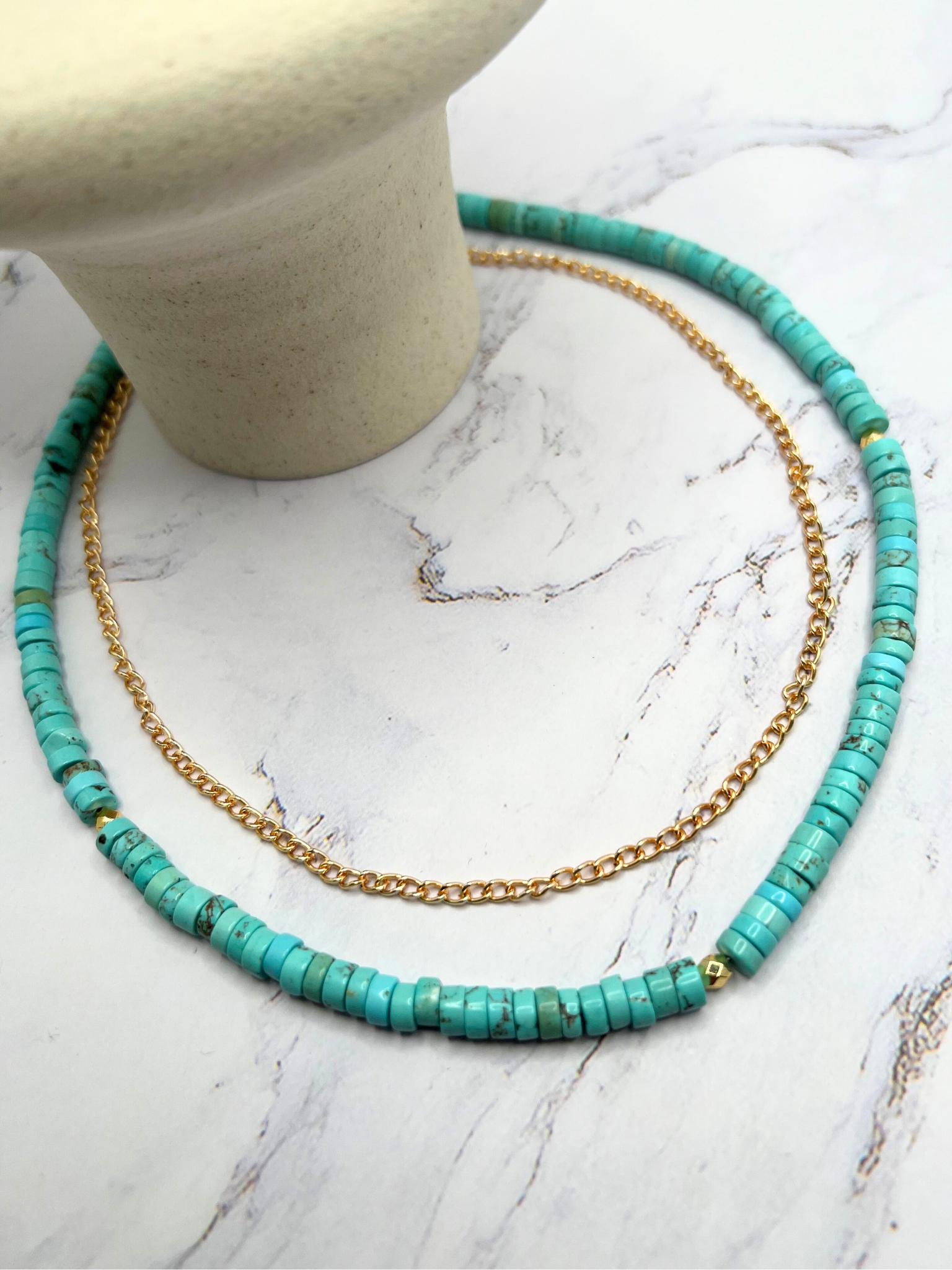 Blue Women Jewelry , Handmade Gemstone Necklace , Multi-strand Turquoise Necklace , Semi-precious Stones , Unique Christmas Gift