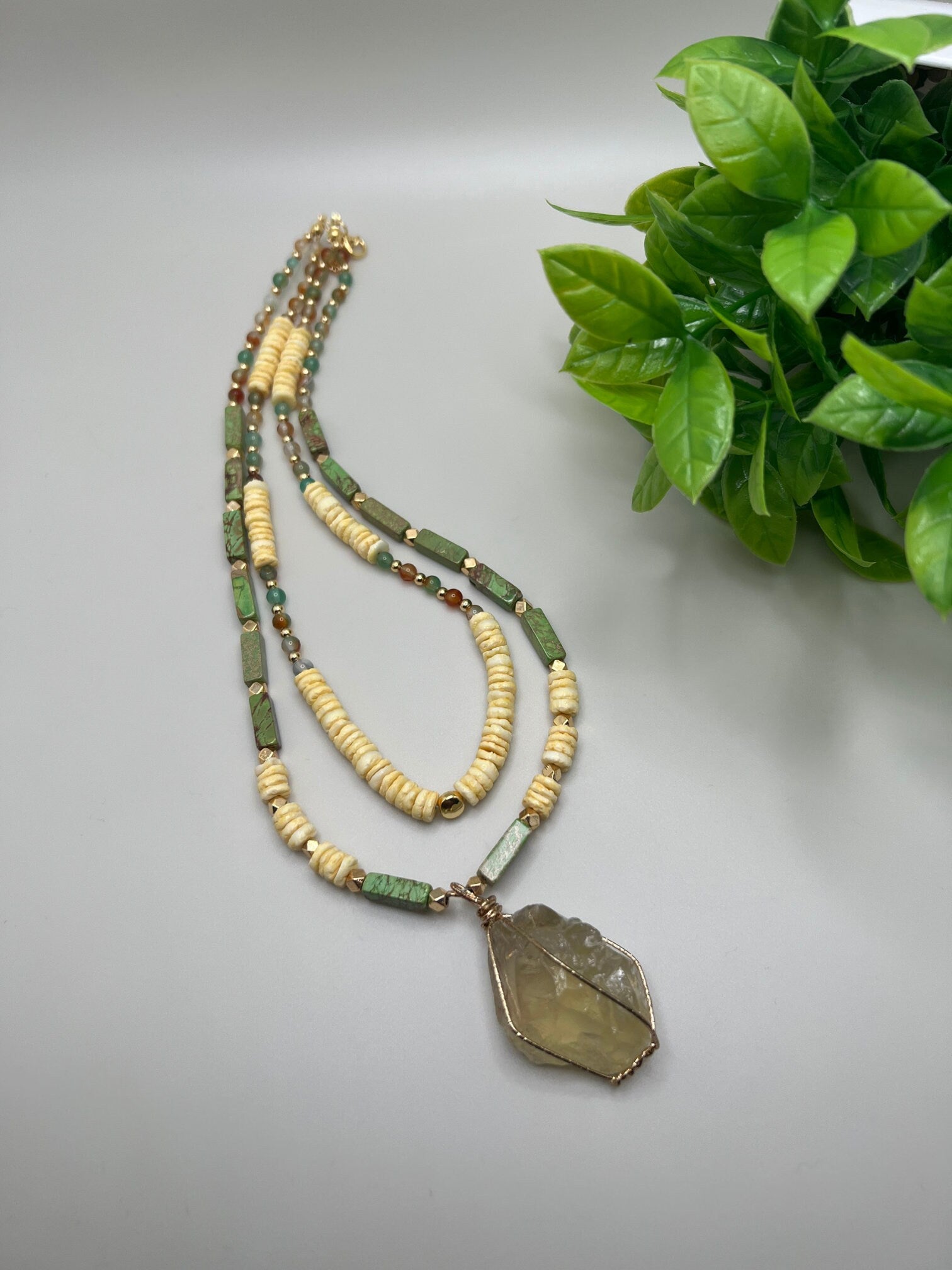Citrine , Fimo , Indian Agate , Varacite Necklace , Multi-strand Handmade Natural Stone Necklace , Women Jewelry , Unique Halloween Gift