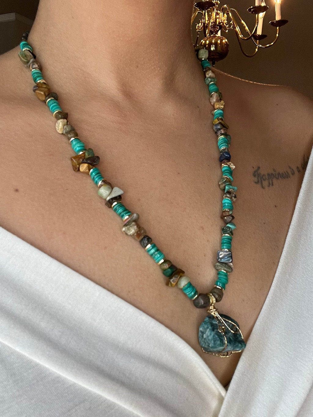 Handcrafted Gemstone Necklace • Women Jewelry • Elegant Handmade Rhodonite • Mother of Pearl • Amazonite Pendant •   Gift for Her