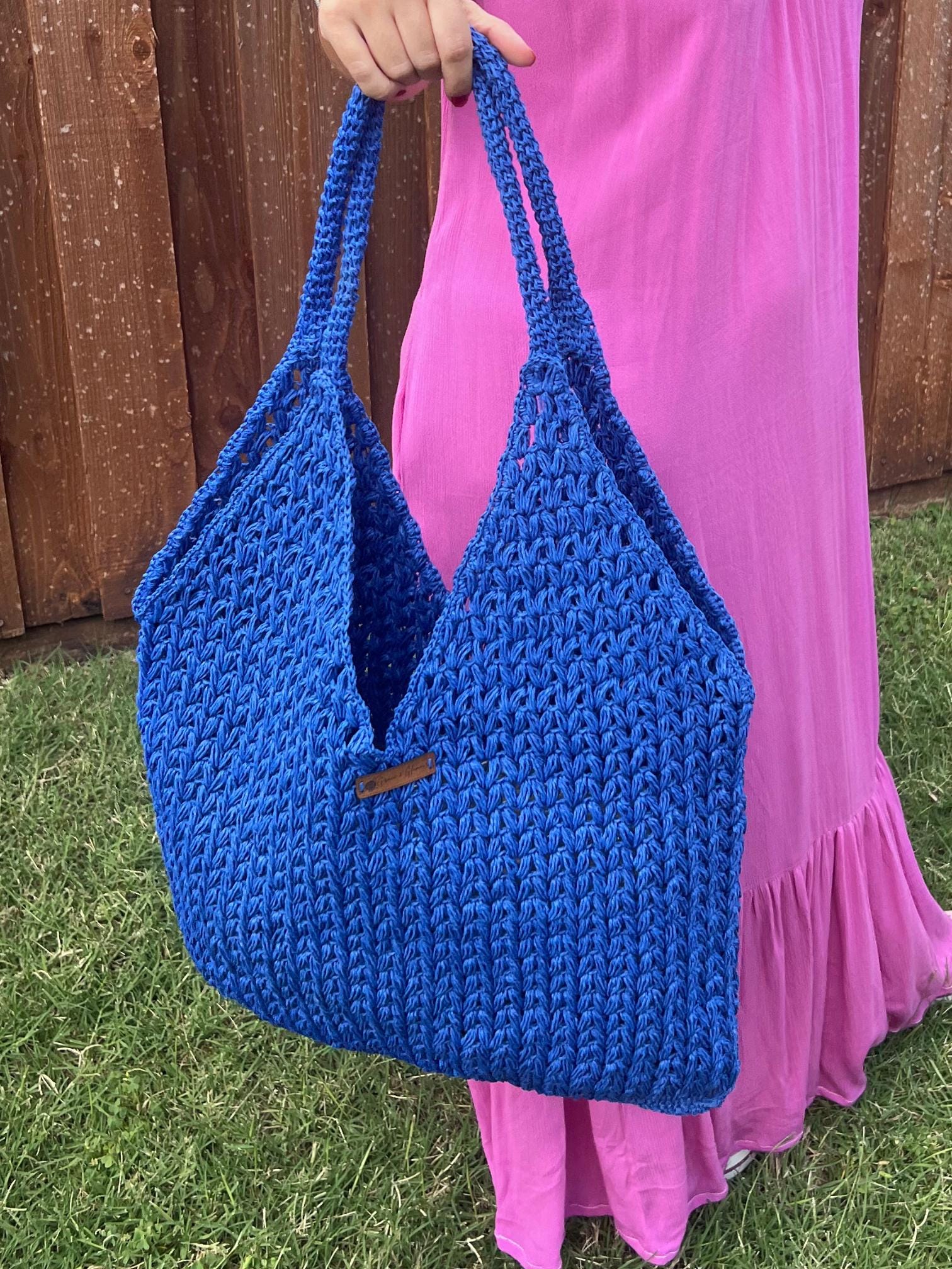 Blue Handmade Knitted Raffia Bag Large Tote Bag Women bag Artisan Made handbag Natural Straw bag Birthday Gift Daily Use women bag