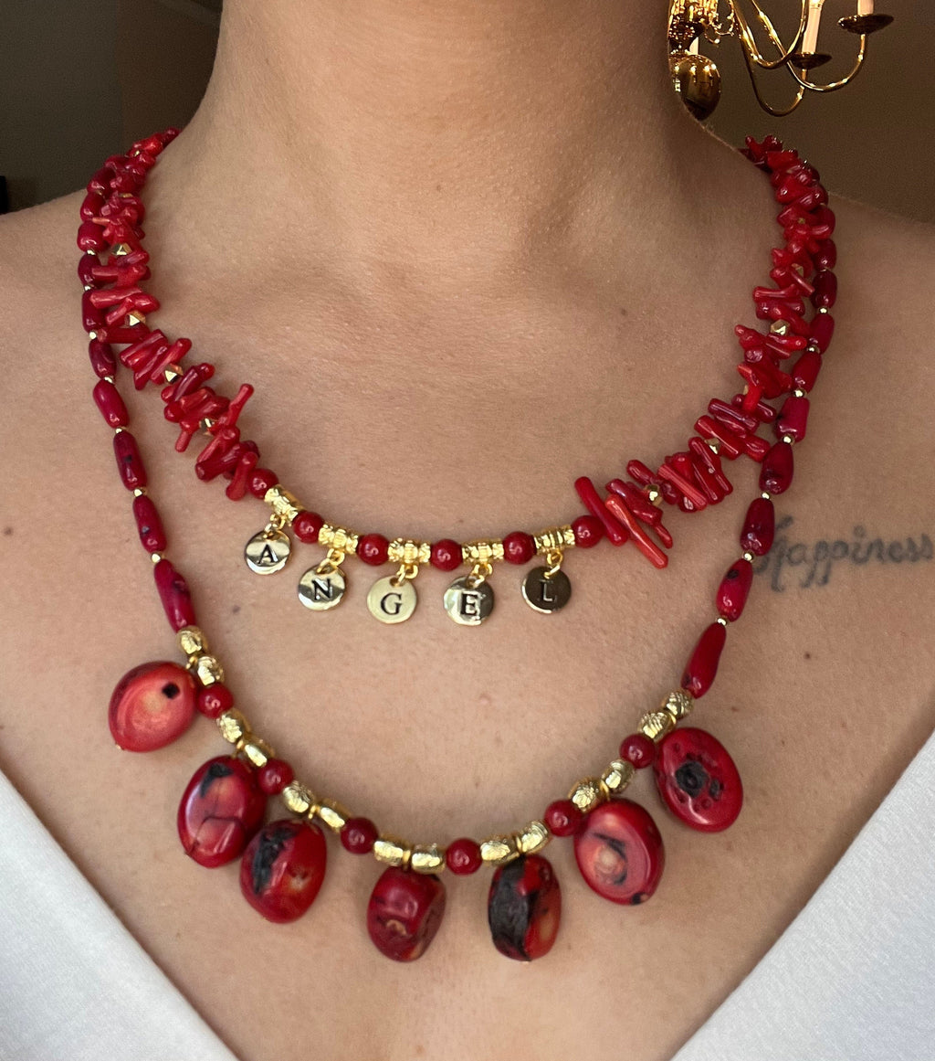 CORAL Women Jewelry Handmade Gemstone Multi-strand Necklace Customizable Name Special Unique Gift