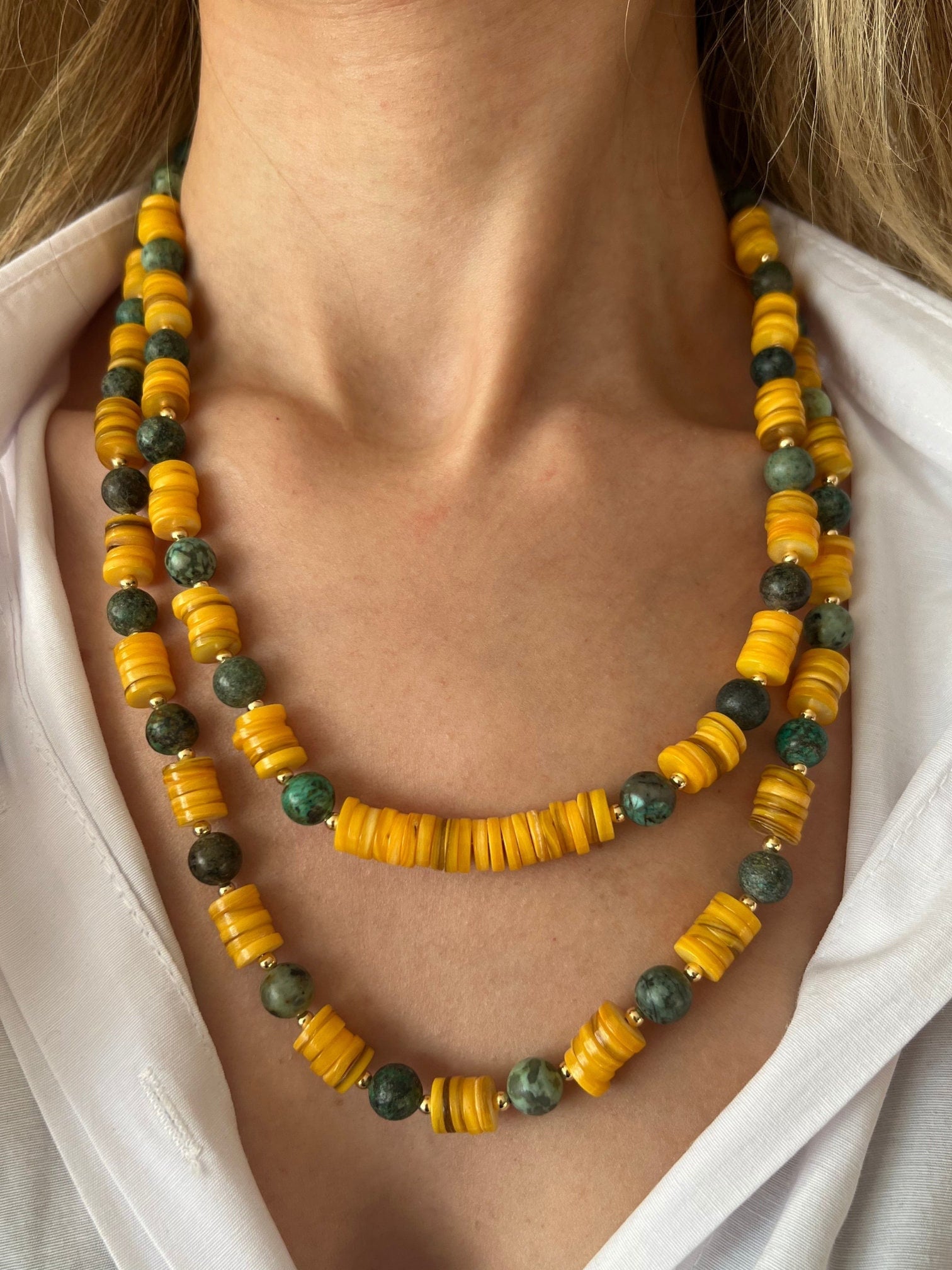 Jewelry for women , Multi-strand Necklace , Handcrafted Jewelry , African Turquoise, Fimo Agate, Unique Birthday gift , Halloween Gift