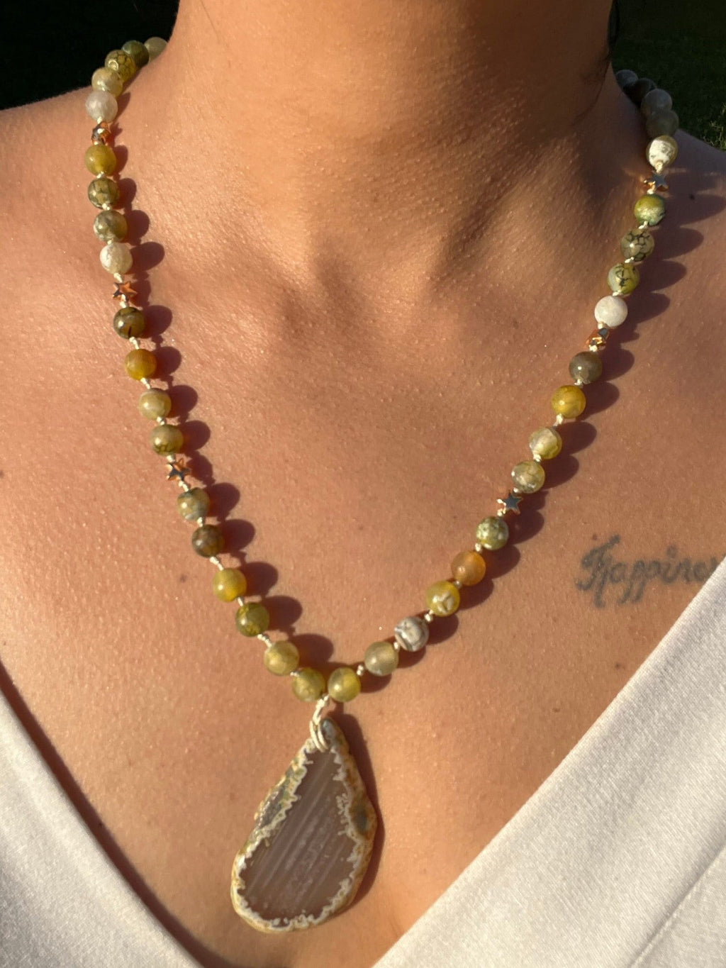 Agate-Citrine Stones , Yellow Necklace , Women Jewelry , Handmade Natural Stone Necklace , Unique Birthday Gift , Christmas Gift