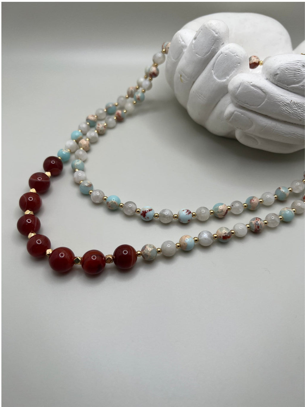 Multi-Strand Necklace Handcrafted Gemstone Necklace Unique Agate Showcat Variscite Red Pendant Unique Birthday Gift for Her ,Christmas Gift