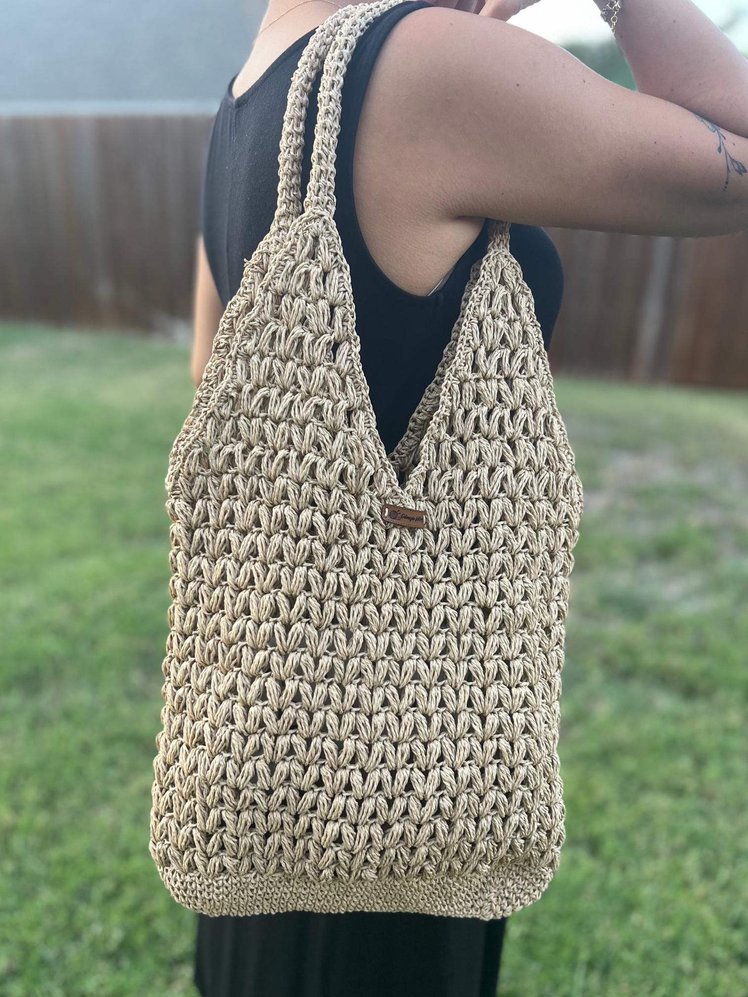 Handmade Knitted Tote Bag ,  Sustainable Ecofriendly Knitted Raffia Handbag,Brown Raffia Bag,Women Bag,Artisan-made,Straw Bag,Christmas Gift