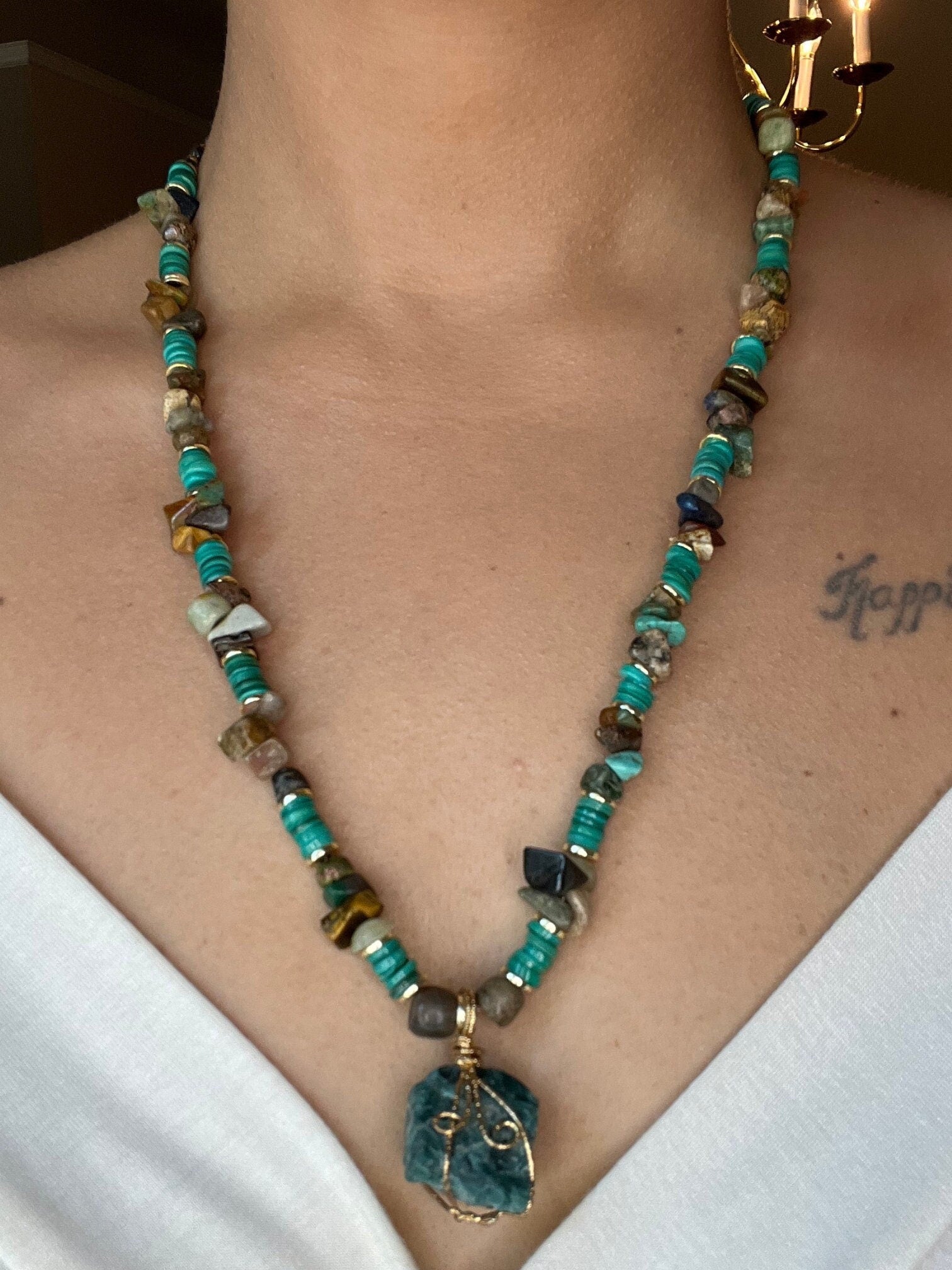 Handcrafted Gemstone Necklace • Women Jewelry • Elegant Handmade Rhodonite • Mother of Pearl • Amazonite Pendant •   Gift for Her