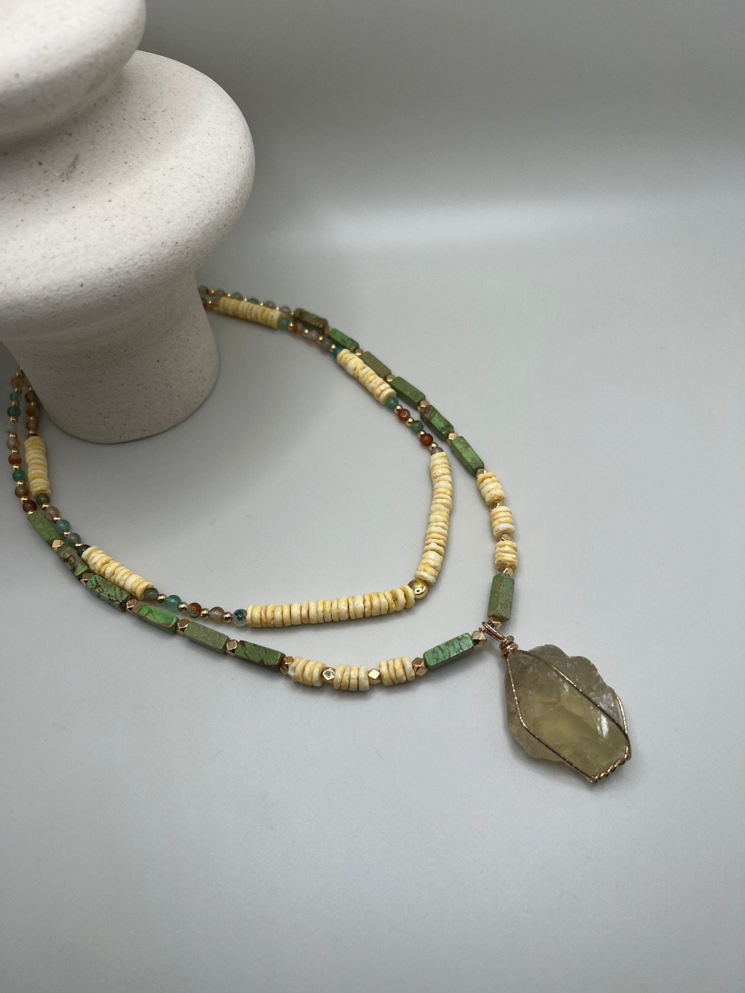 Citrine , Fimo , Indian Agate , Varacite Necklace , Multi-strand Handmade Natural Stone Necklace , Women Jewelry , Unique Halloween Gift