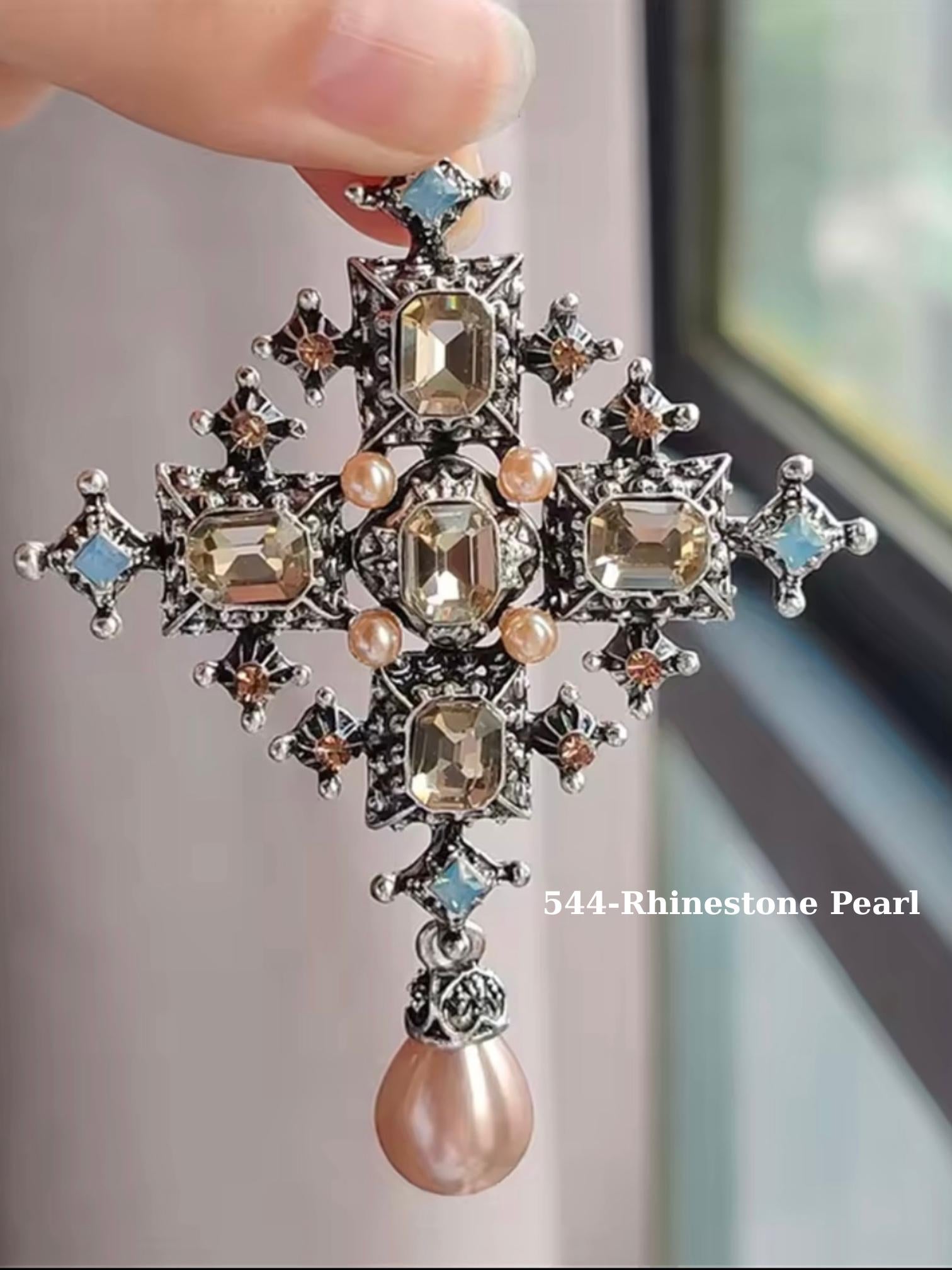 Fashion Brooches for Women Retro Vintage Cross Pearl Unique Creative Suit Pin Jewelry Everyday Use Gift for Her