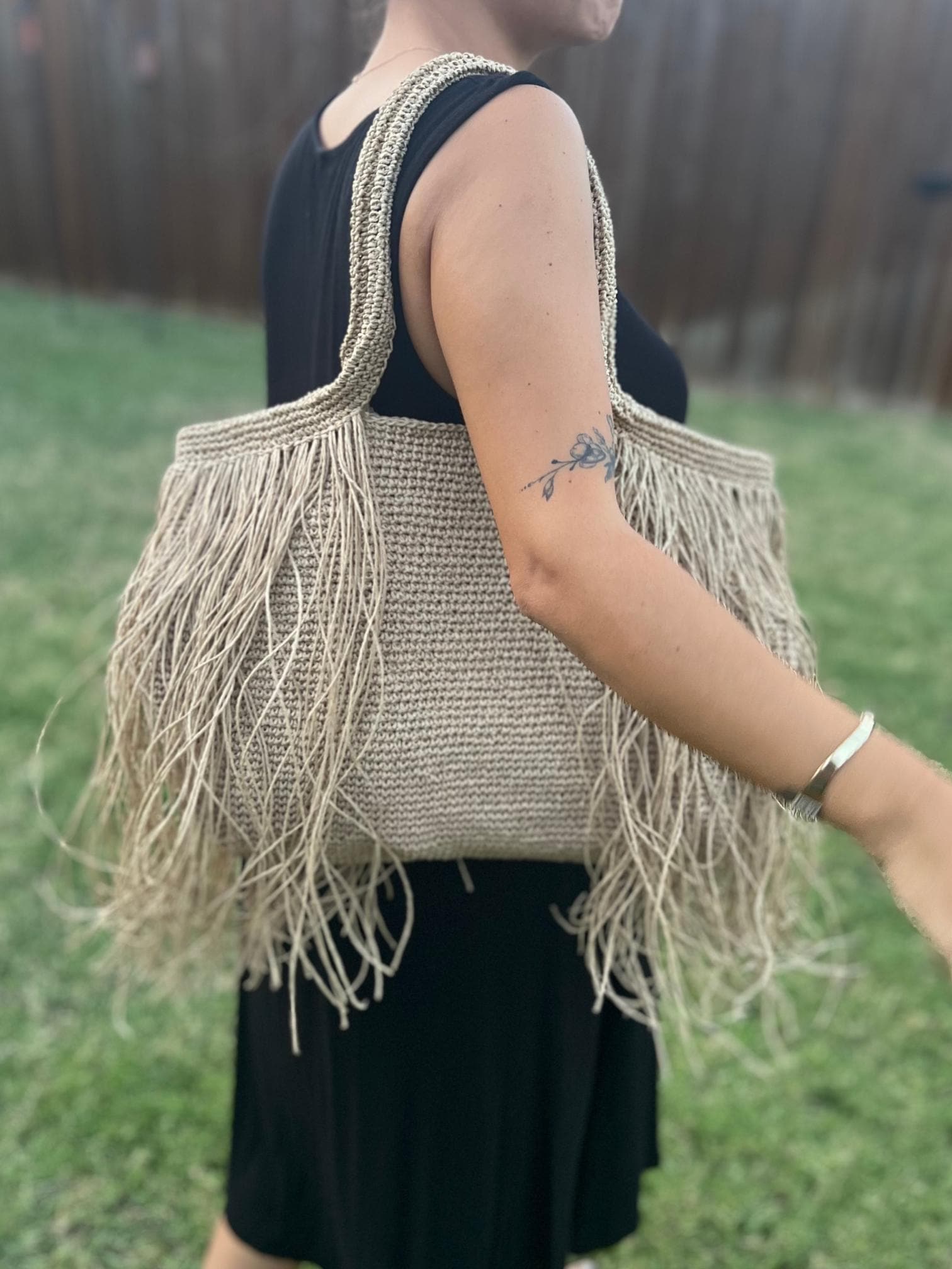 Handmade Light Brown Fringed Straw Bag | Boho Jute Tote | Large Summer Beach Bag | 17x12 inch Eco-Friendly Bag