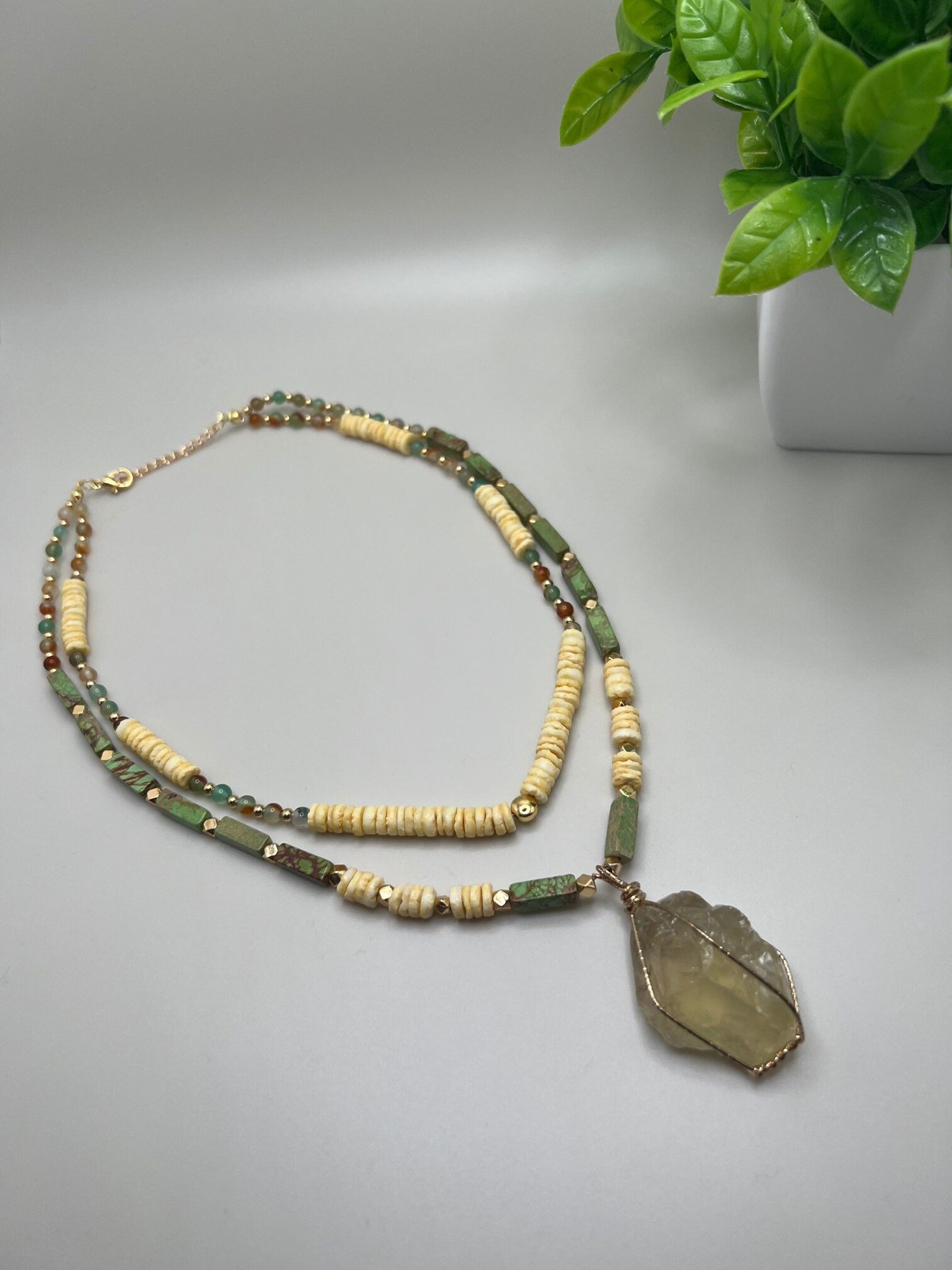 Citrine , Fimo , Indian Agate , Varacite Necklace , Multi-strand Handmade Natural Stone Necklace , Women Jewelry , Unique Halloween Gift