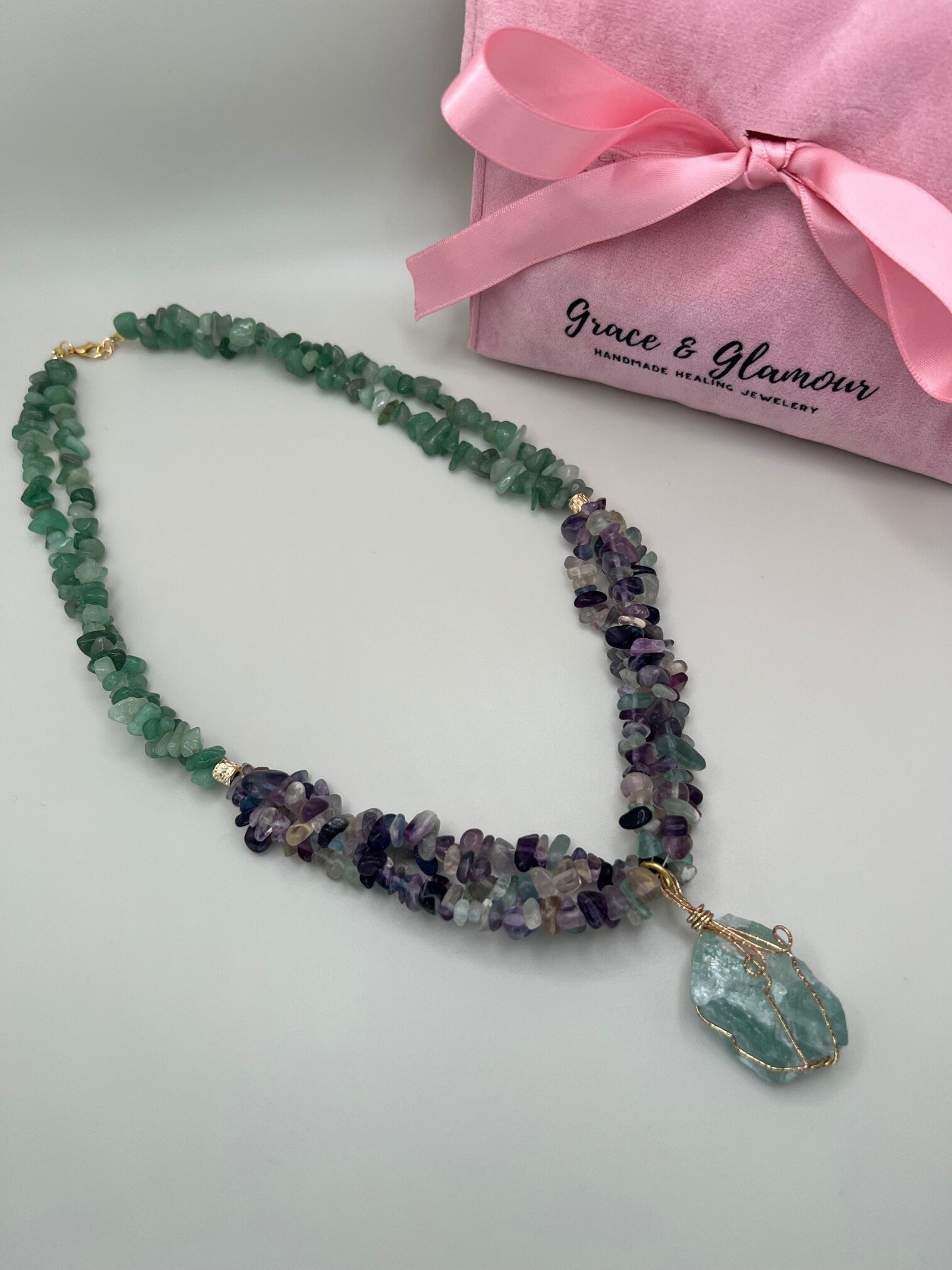Jewelry for Women Handmade Multi-strand Necklace Fluorite Aventurine Aquamarine Special Gift Christmas Gift
