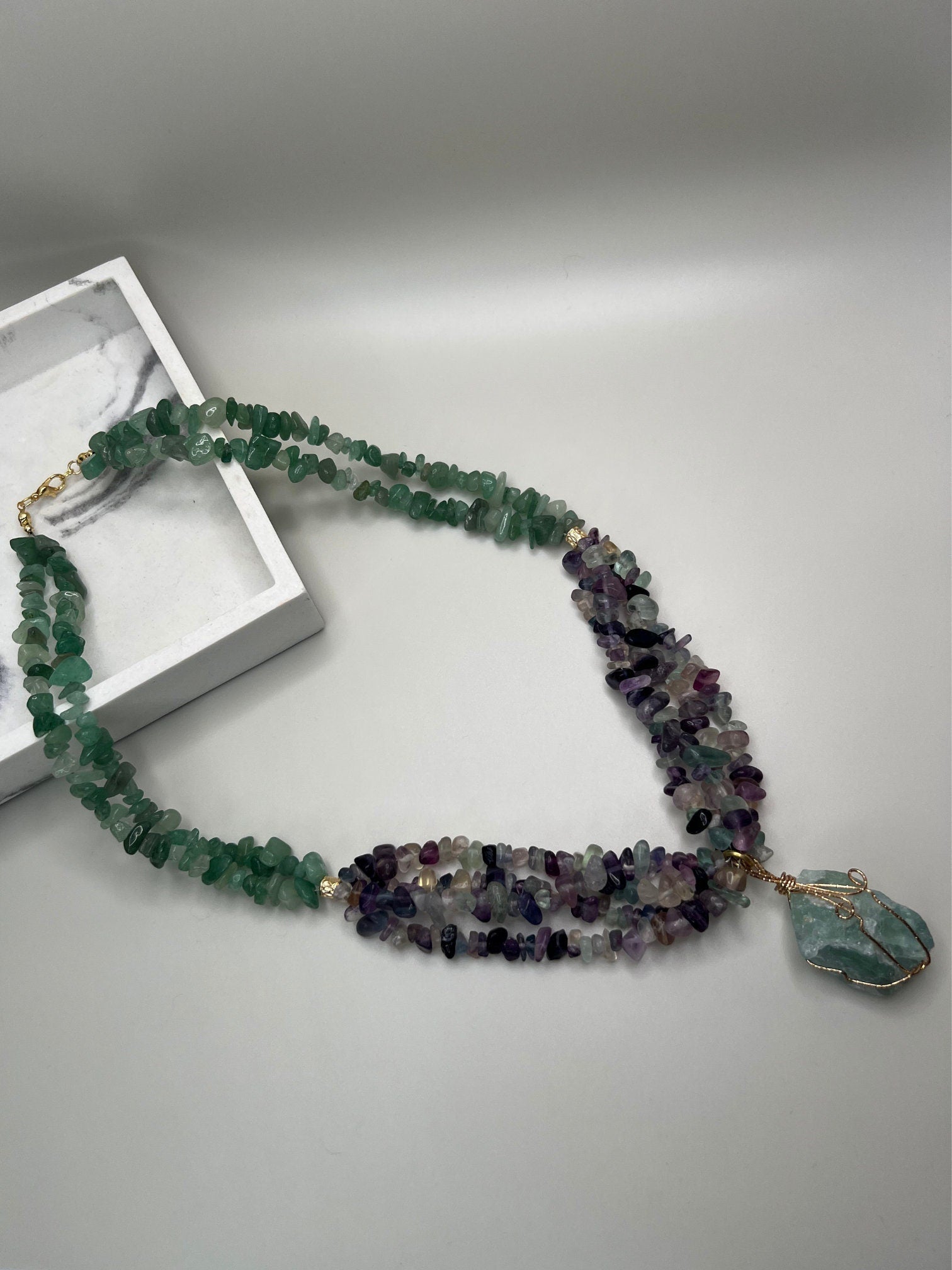 Jewelry for Women Handmade Multi-strand Necklace Fluorite Aventurine Aquamarine Special Gift Christmas Gift