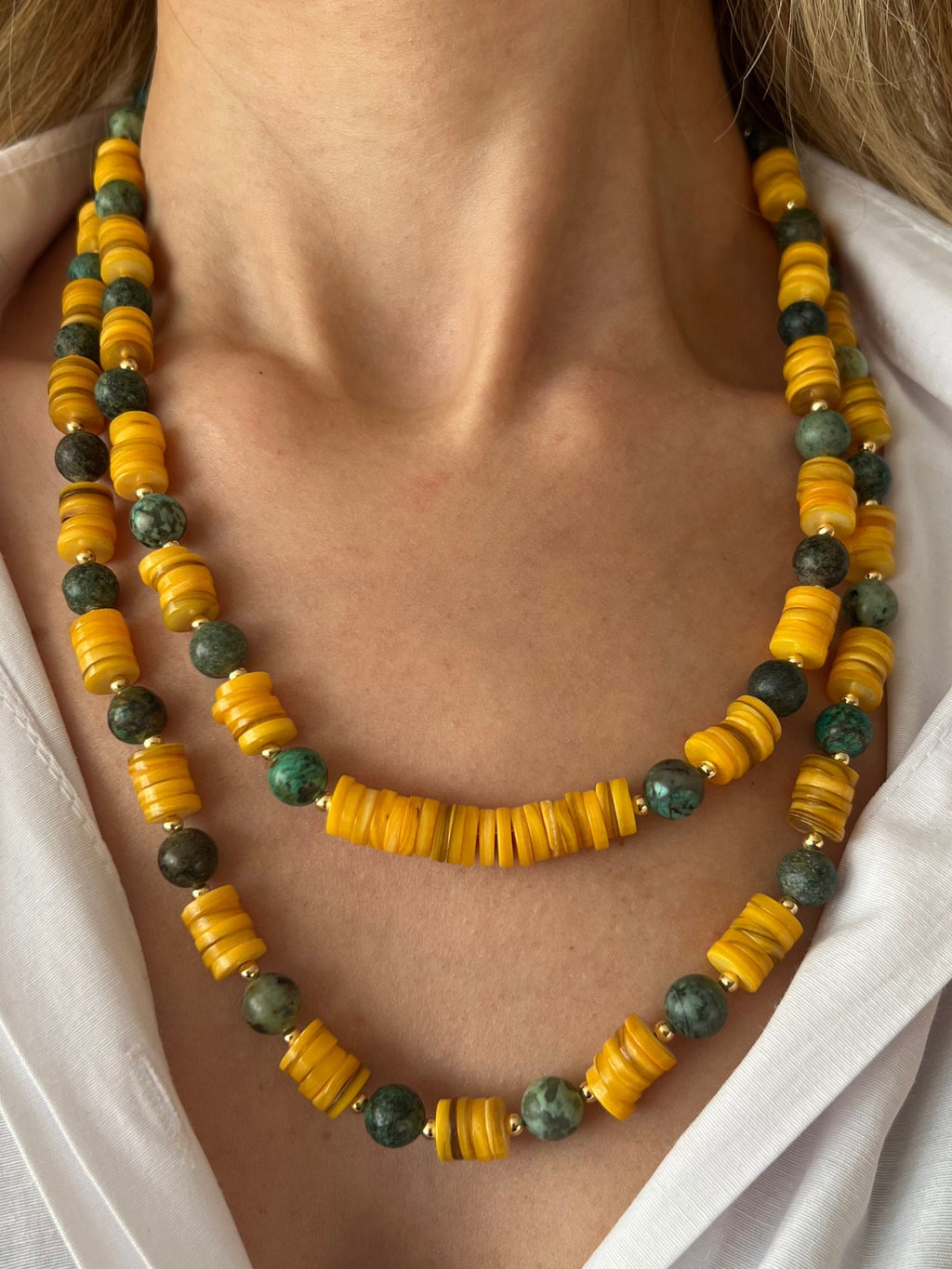 Jewelry for women , Multi-strand Necklace , Handcrafted Jewelry , African Turquoise, Fimo Agate, Unique Birthday gift , Halloween Gift