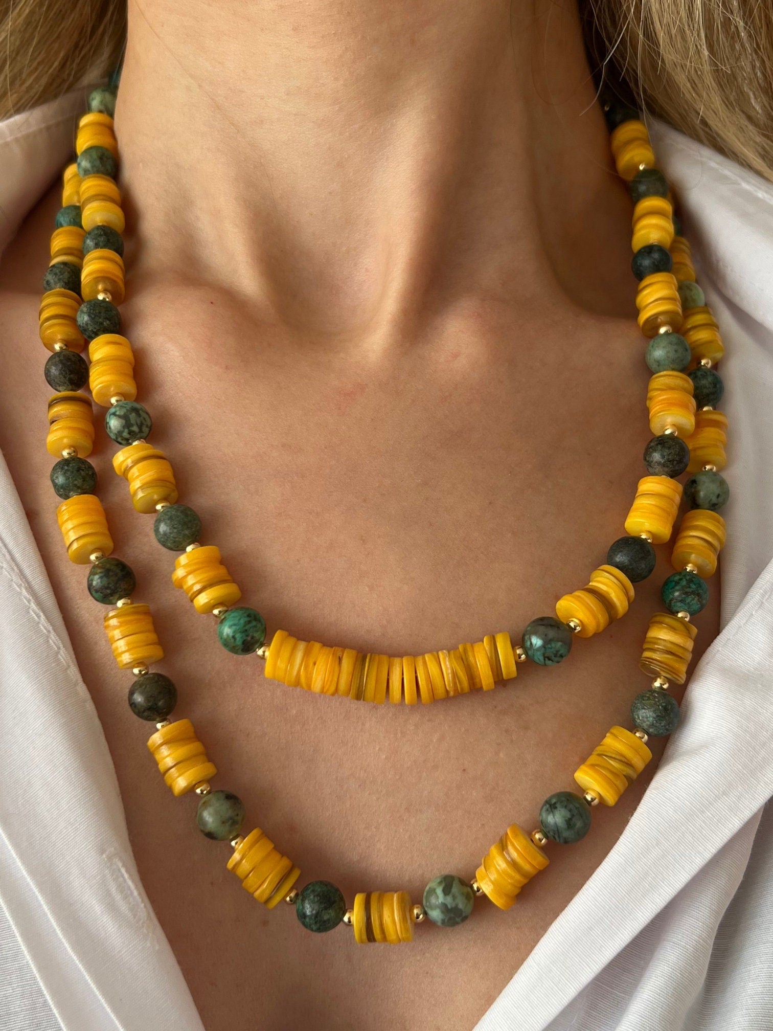 Jewelry for women , Multi-strand Necklace , Handcrafted Jewelry , African Turquoise, Fimo Agate, Unique Birthday gift , Halloween Gift