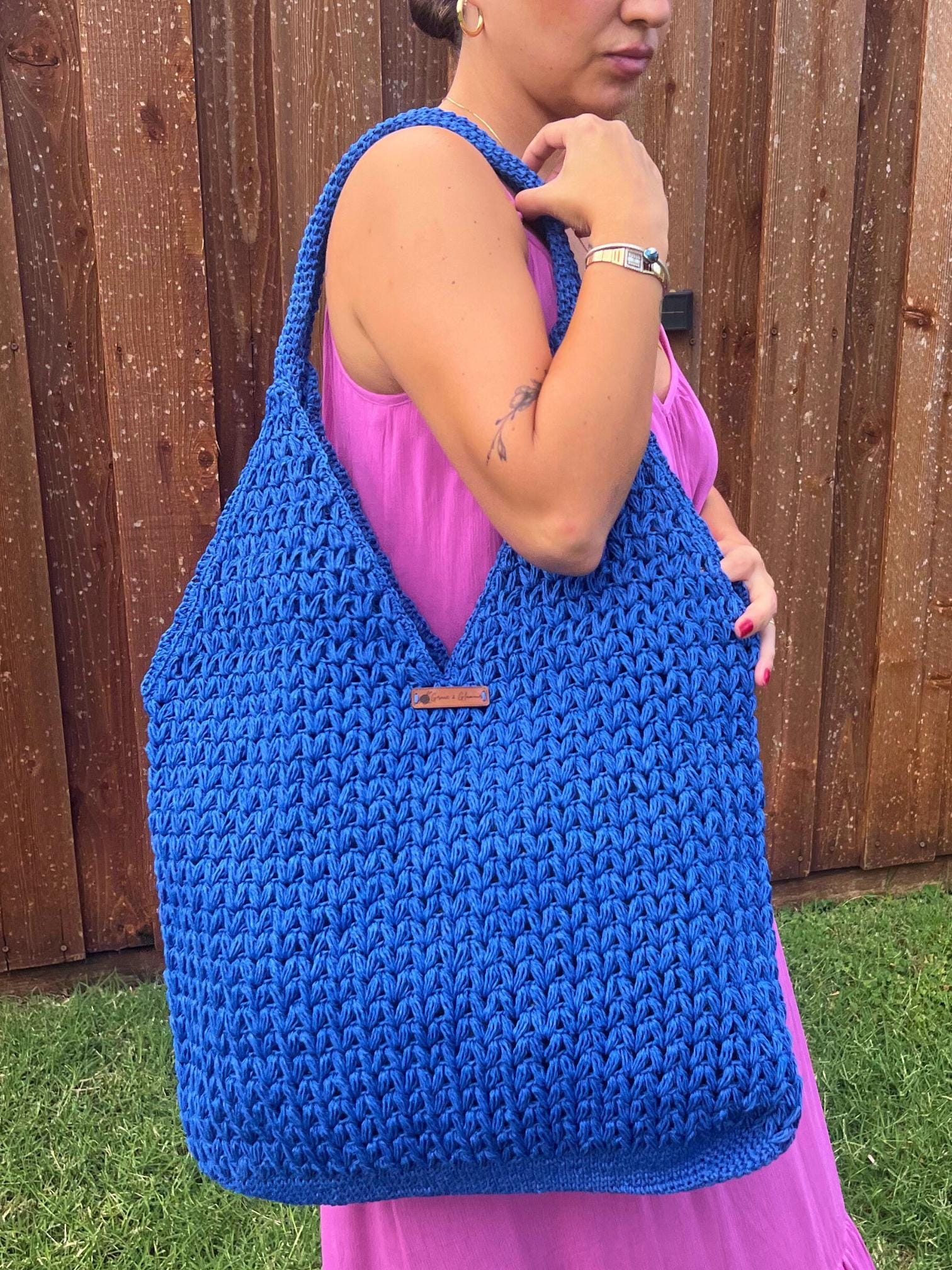 Blue Handmade Knitted Raffia Bag Large Tote Bag Women bag Artisan Made handbag Natural Straw bag Birthday Gift Daily Use women bag