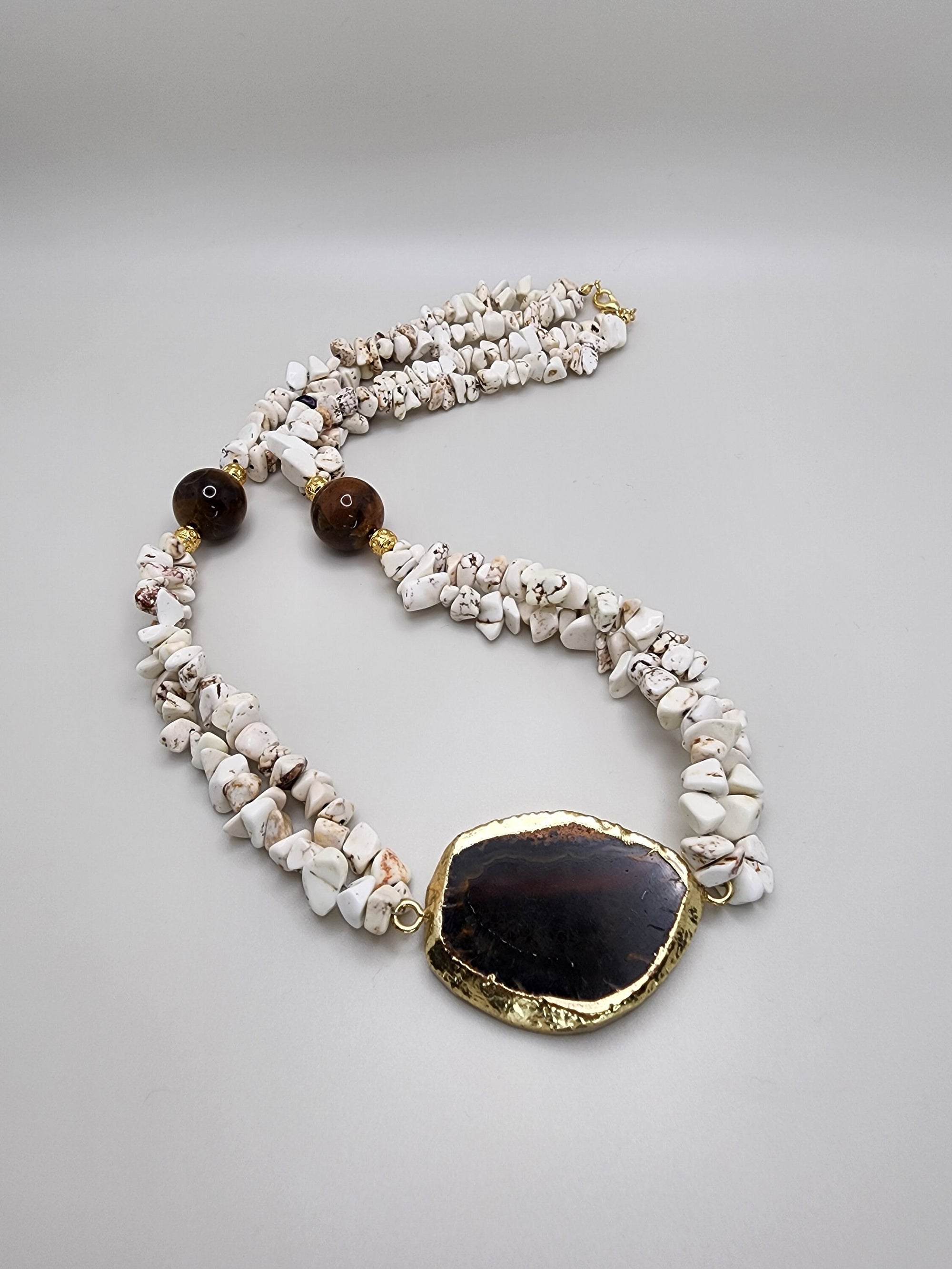 Women Jewelry , Handmade Gemstone Necklace , Multistrand Necklace , Howlite ,  Tigers Eye , Gift for Her , Christmas Gift