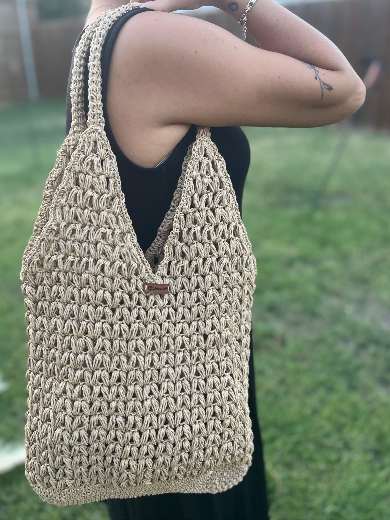 Handmade Knitted Tote Bag ,  Sustainable Ecofriendly Knitted Raffia Handbag,Brown Raffia Bag,Women Bag,Artisan-made,Straw Bag,Christmas Gift