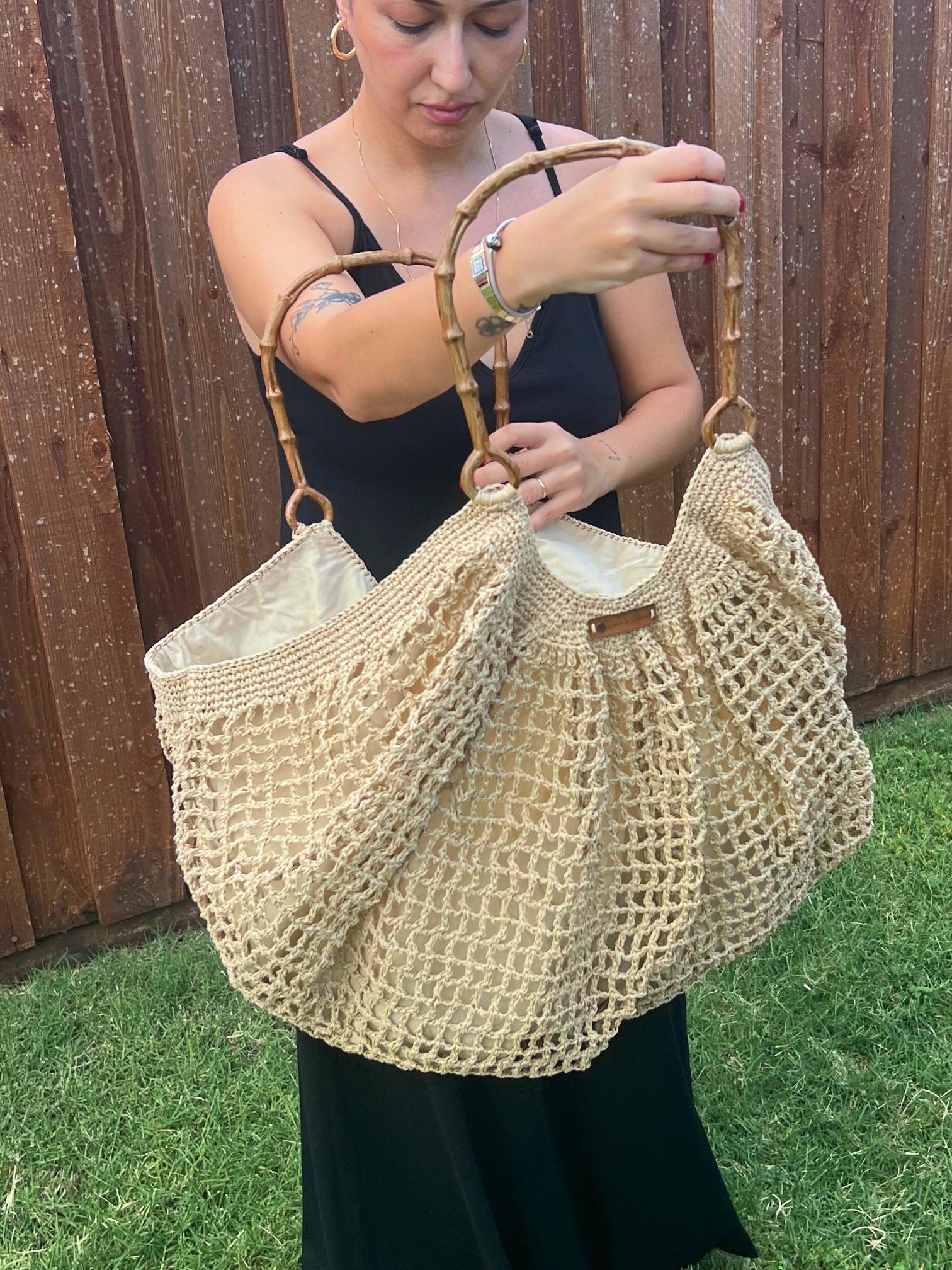 Bone Handle Natural Handmade Knitted Raffia Bag with inter-lining Large Tote Bag Women bag Artisan Made handbag Birthday Gift